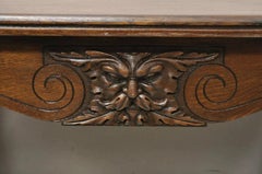 Antique Art Nouveau Carved Oak Northwind Face Desk Library Table with One Drawer