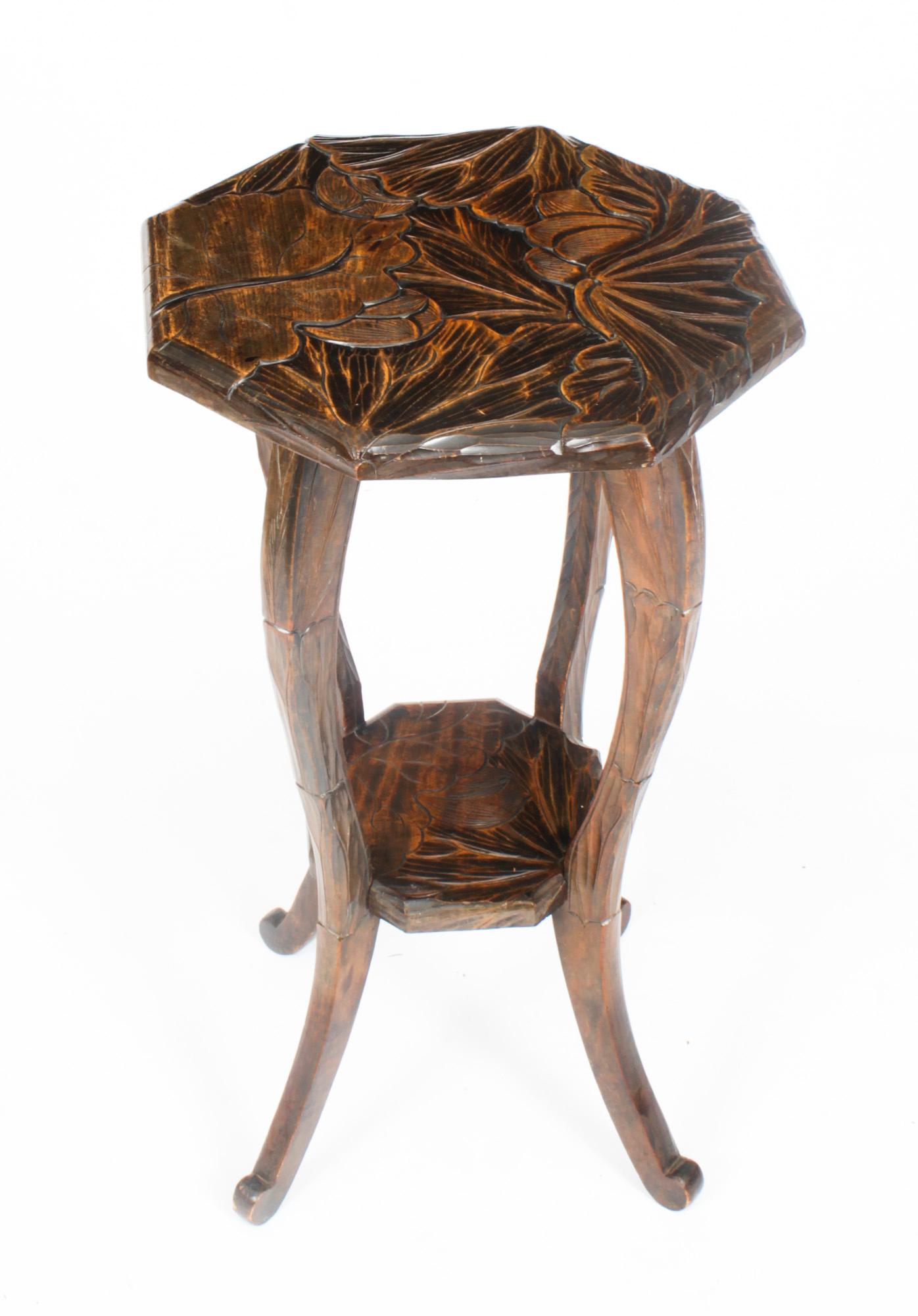Antique Art Nouveau Carved Walnut Occasional Table, Early 20th Century 5