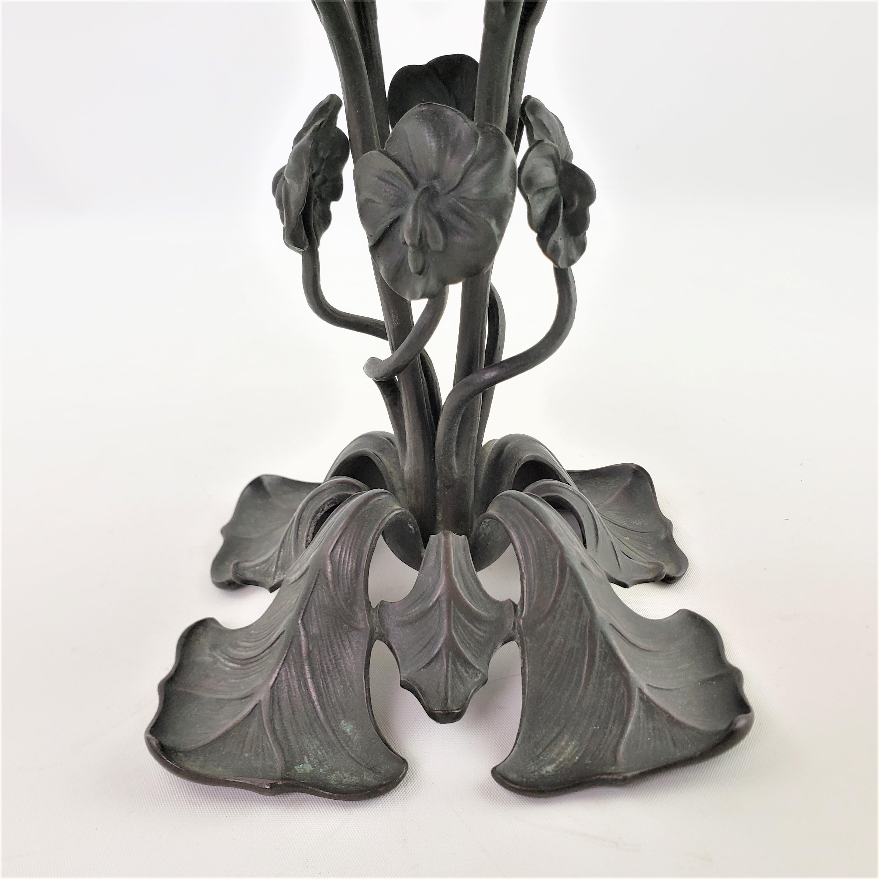Antique Art Nouveau Cast Bronze & Ceramic Pedestal Bowl, Tazza or Centerpiece For Sale 5