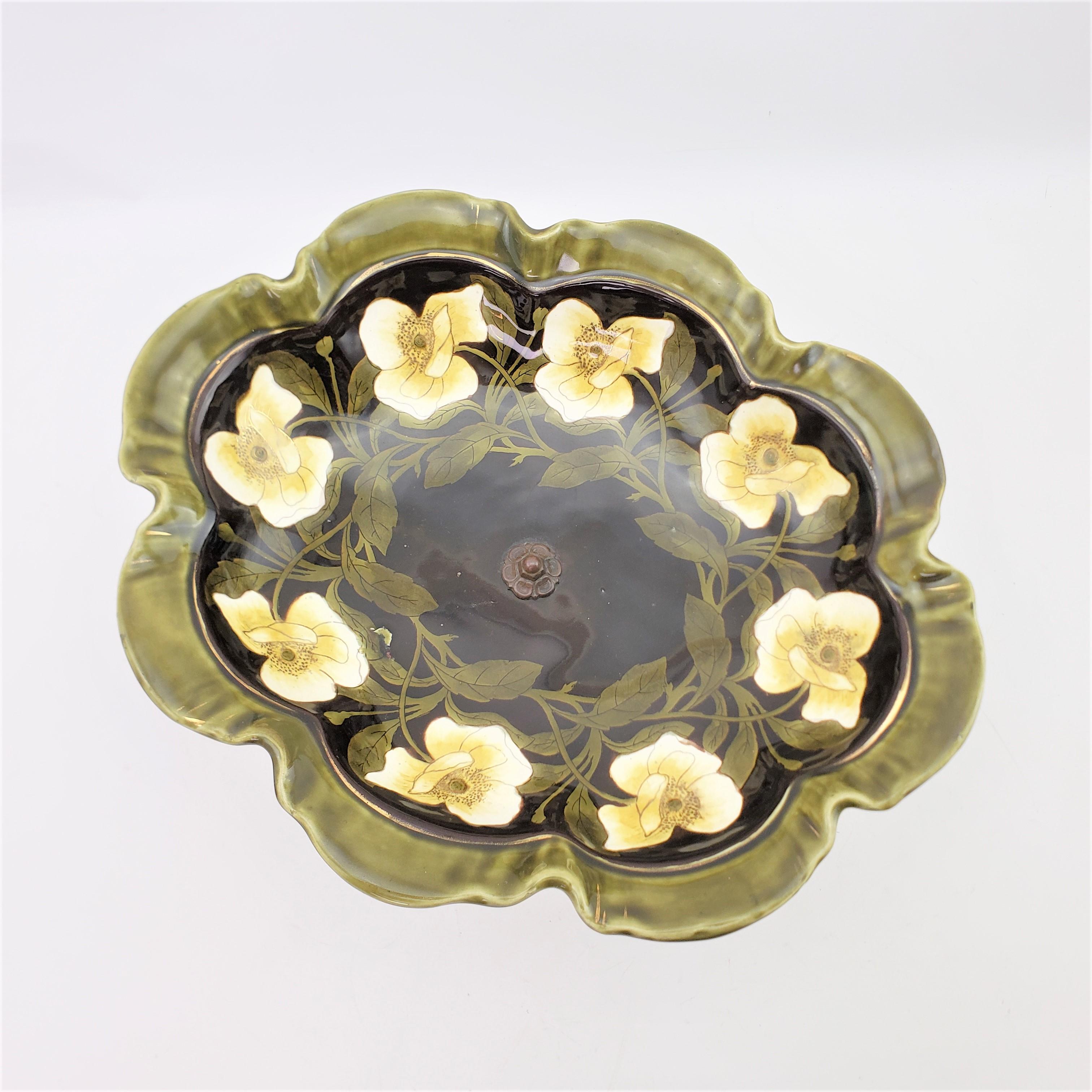 Antique Art Nouveau Cast Bronze & Ceramic Pedestal Bowl, Tazza or Centerpiece For Sale 2