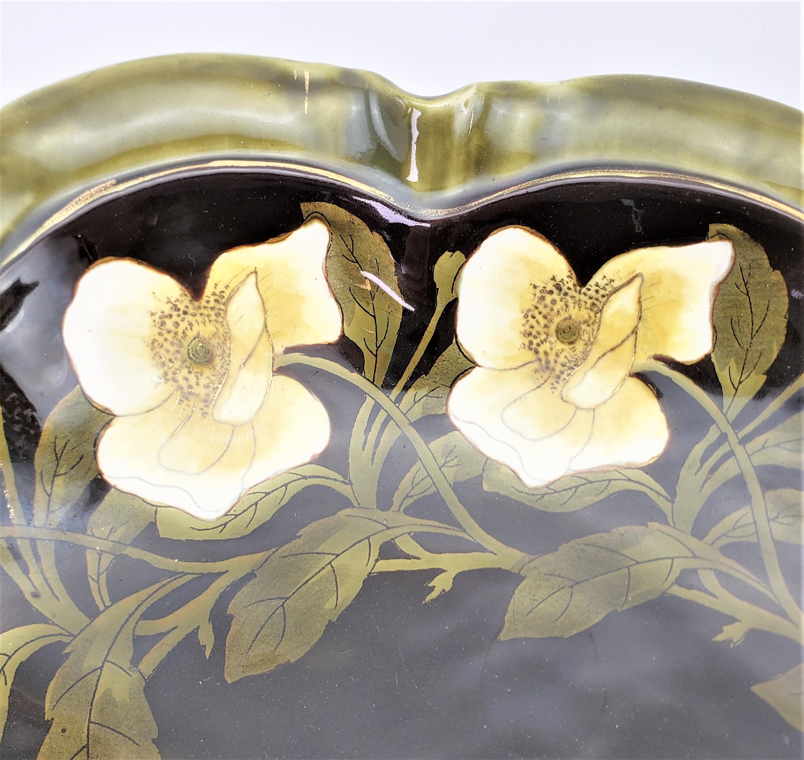 Antique Art Nouveau Cast Bronze & Ceramic Pedestal Bowl, Tazza or Centerpiece For Sale 3