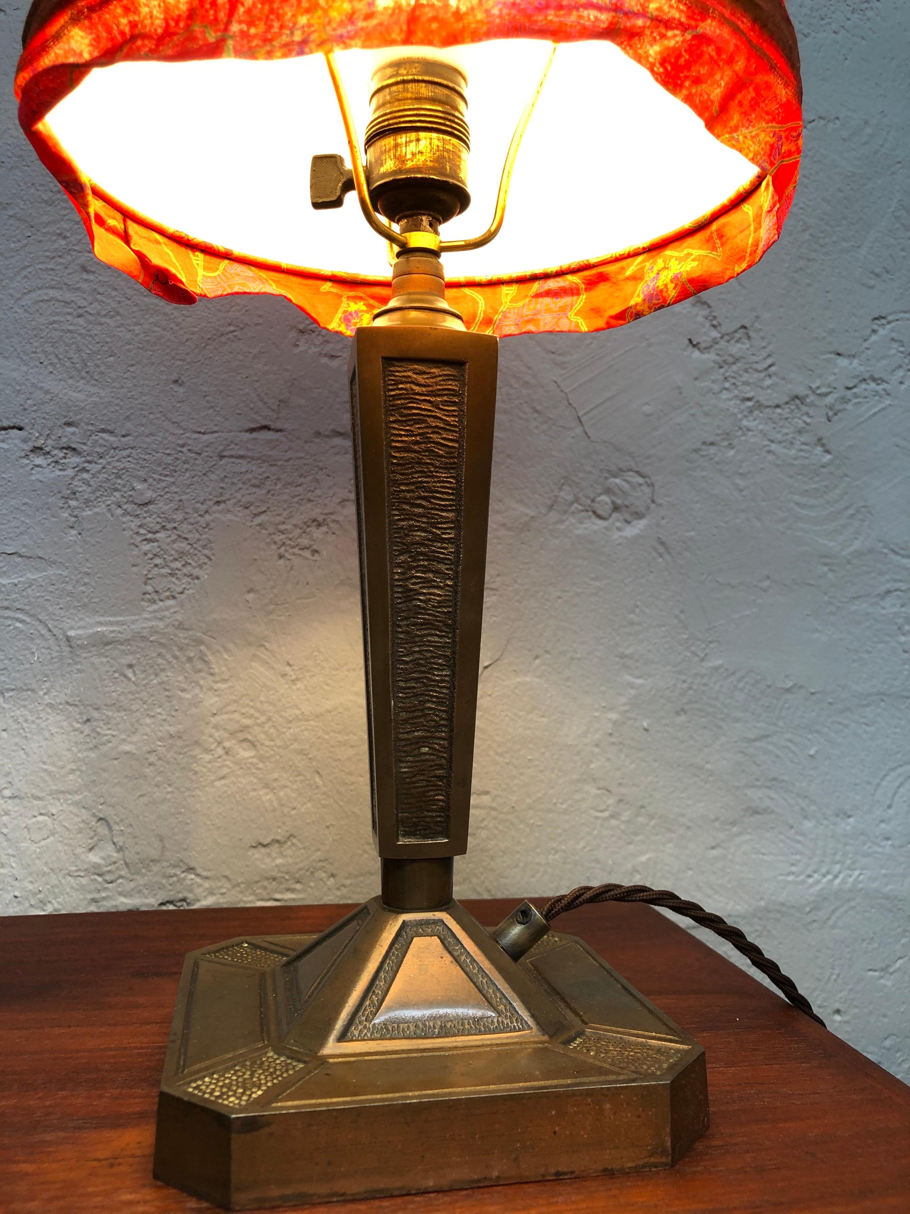 Anodized Antique Art Nouveau Cast Bronze Table Lamp