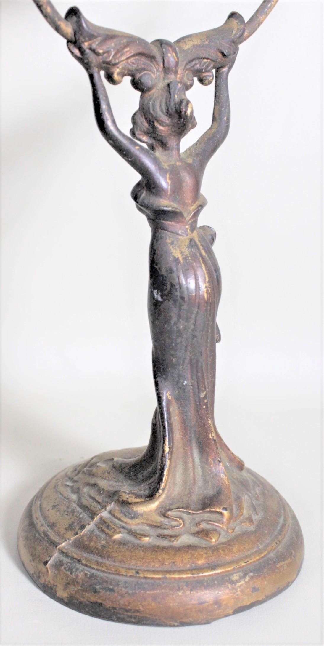 Antique Art Nouveau Cast Figural Metal Pedestal Ladies Dresser or Vanity Mirror For Sale 3