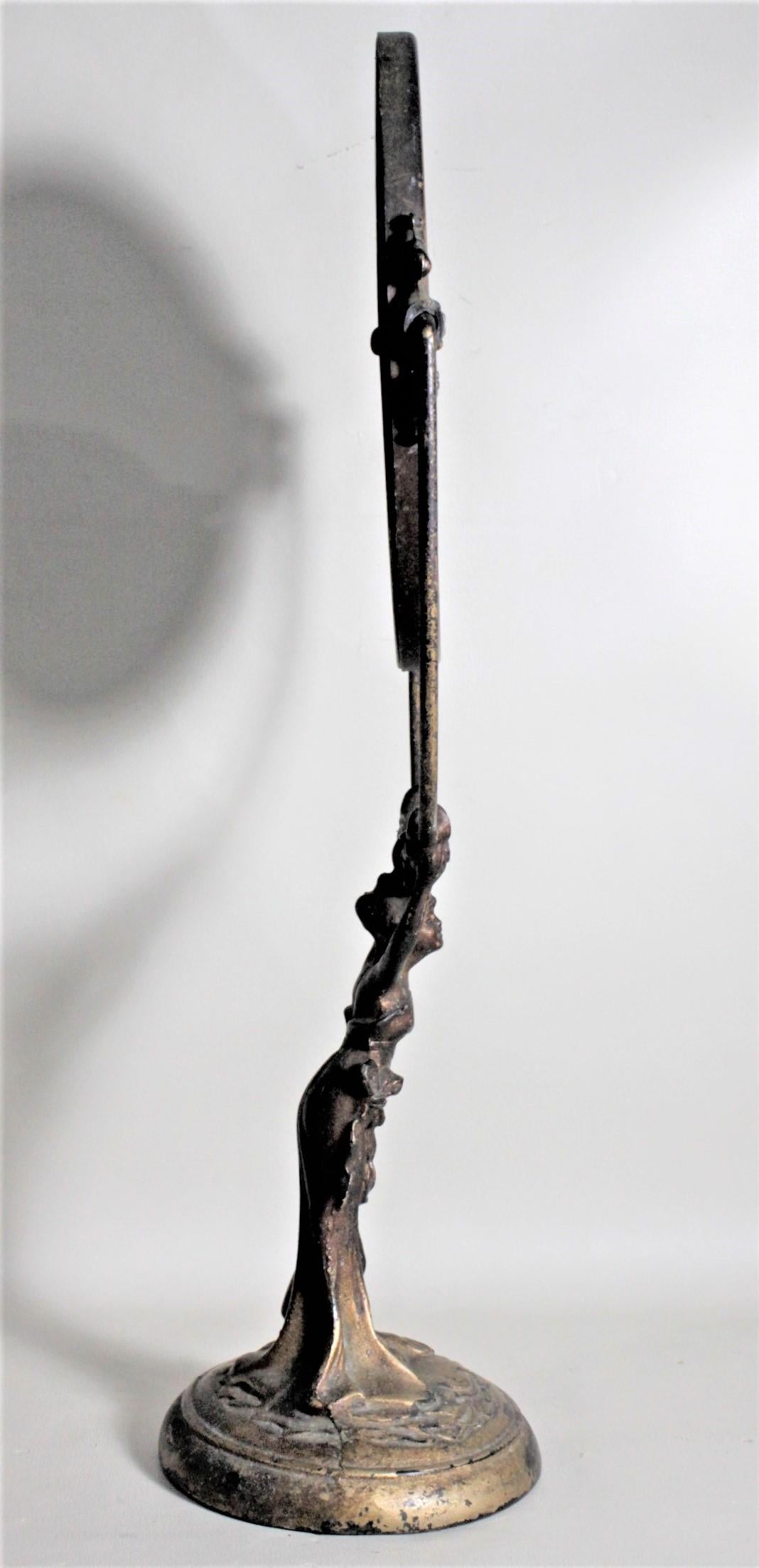 Antike Art Nouveau Cast Figural Metal Pedestal Ladies Dresser oder Vanity Mirror im Zustand „Gut“ im Angebot in Hamilton, Ontario