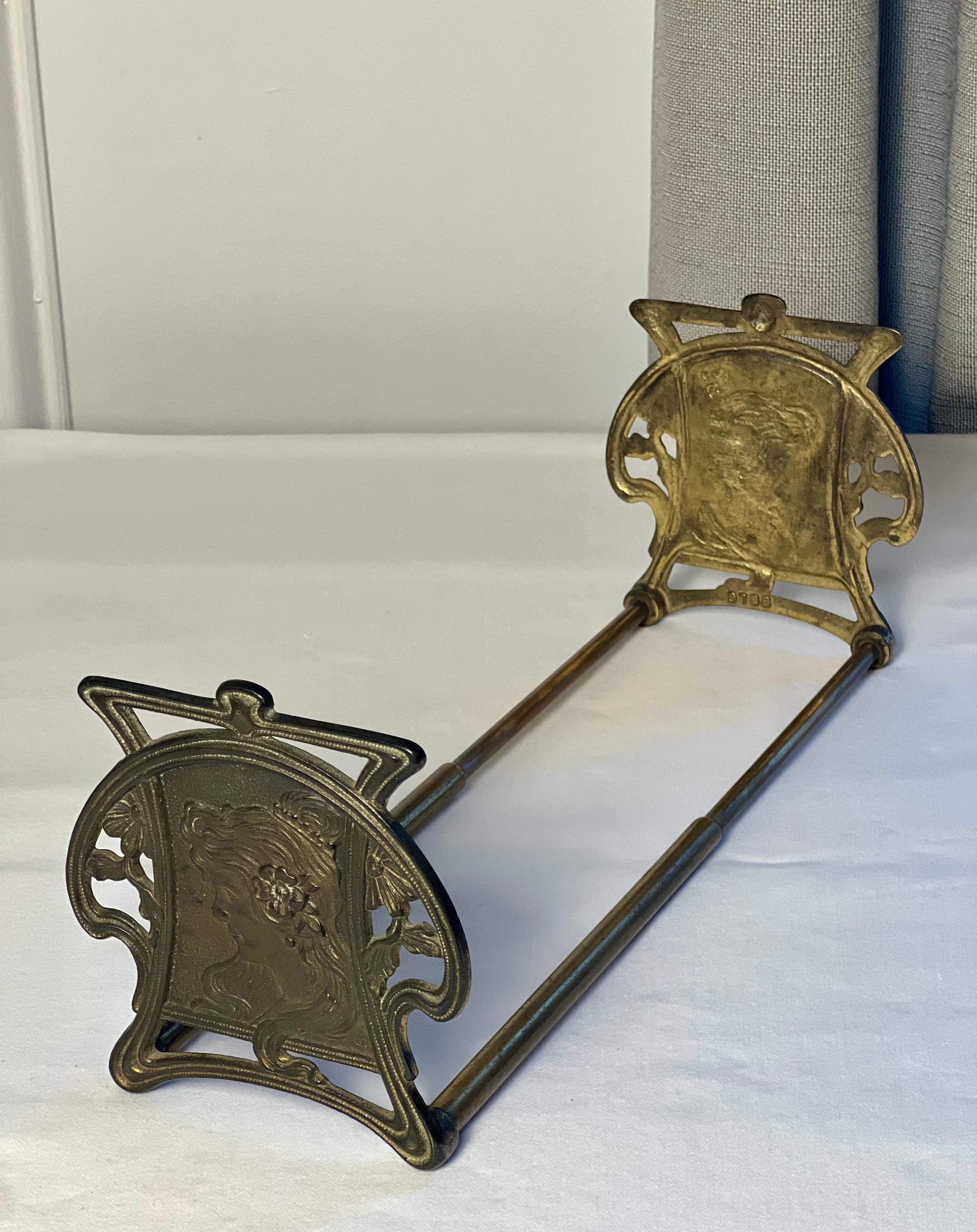 North American Antique Art Nouveau Cast Iron and Brass Adjustable Book Stand by Judd Company For Sale