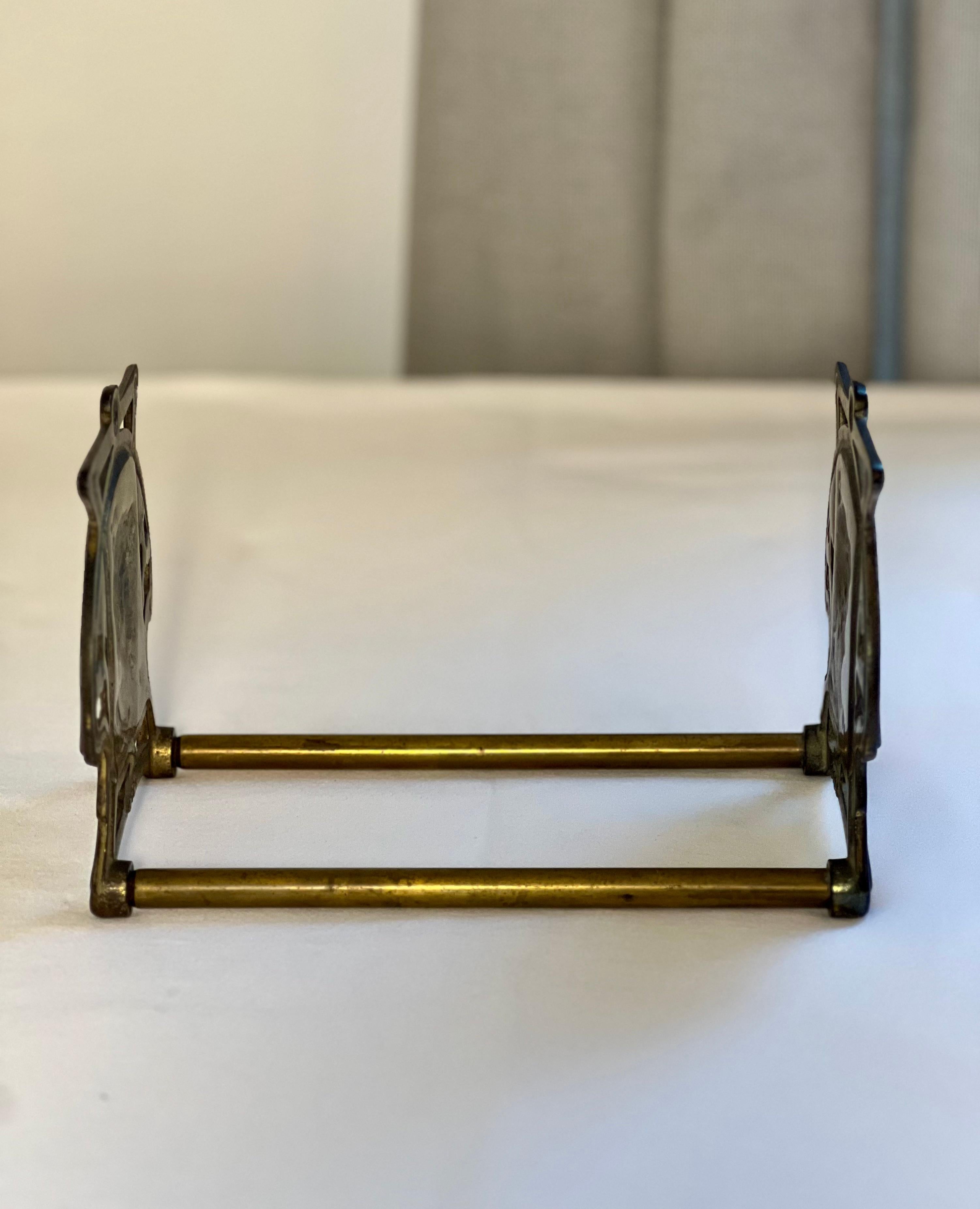 Antique Art Nouveau Cast Iron and Brass Adjustable Book Stand by Judd Company In Good Condition For Sale In Doylestown, PA