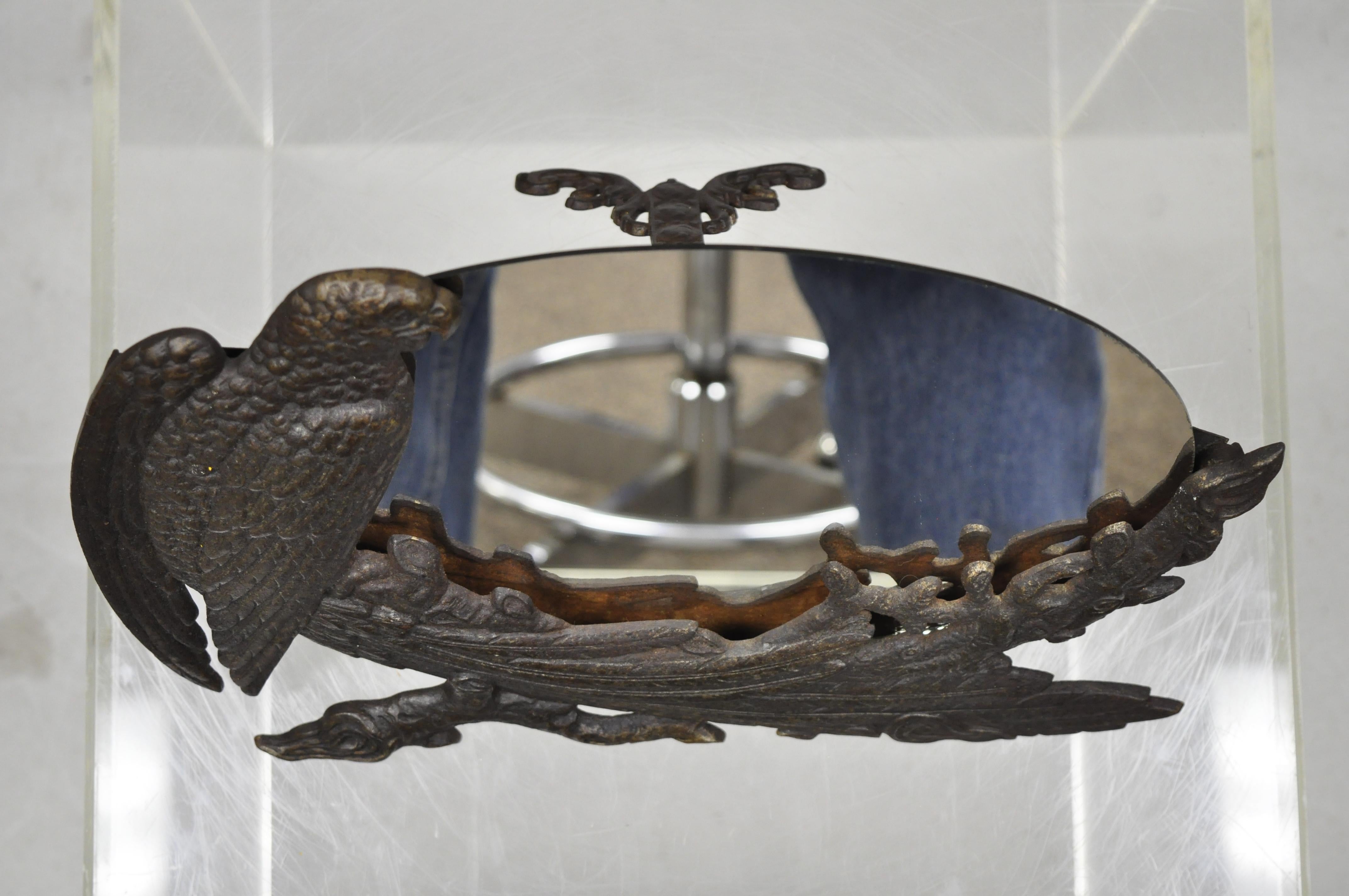 Antique Art Nouveau Cast Iron Eagle Phoenix Bird Vanity Tabletop Mirror Bon état - En vente à Philadelphia, PA