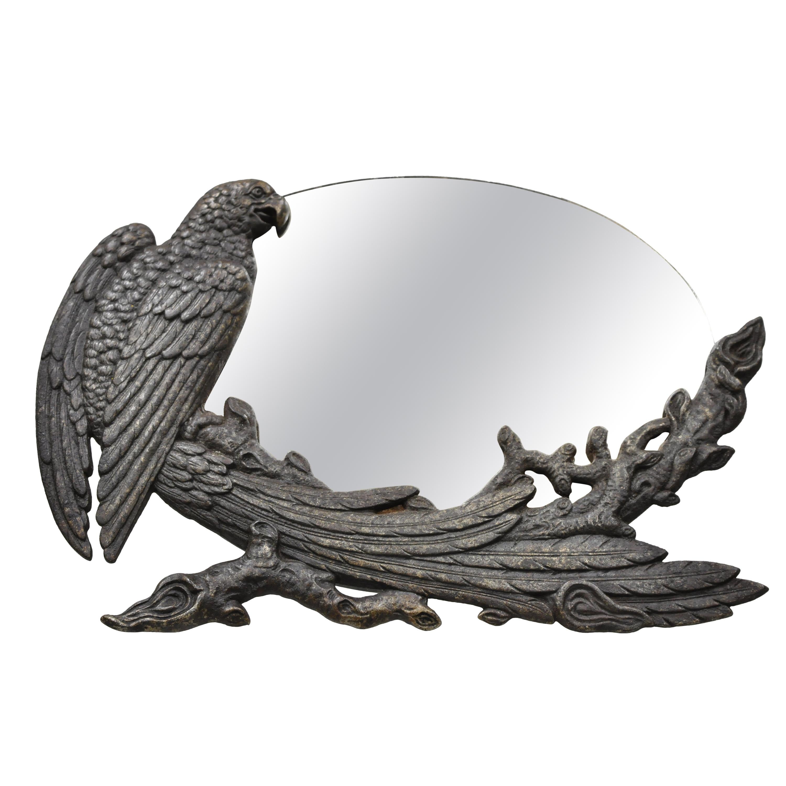 Antique Art Nouveau Cast Iron Eagle Phoenix Bird Vanity Tabletop Mirror en vente