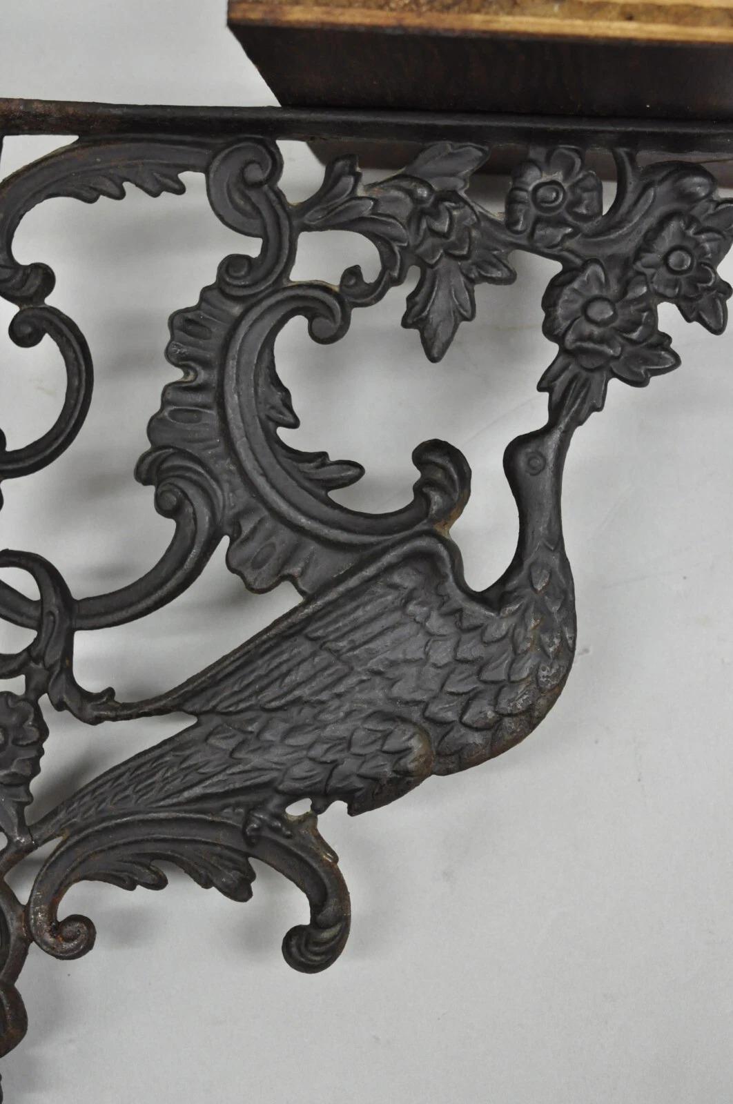 Antike Art Nouveau Gusseisen Figural Phoenix Vogel Wandregal Klammern - ein Paar im Angebot 5