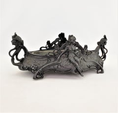 Antique Art Nouveau Cast Spelter Planter with Reclining Nude Female & Flowers