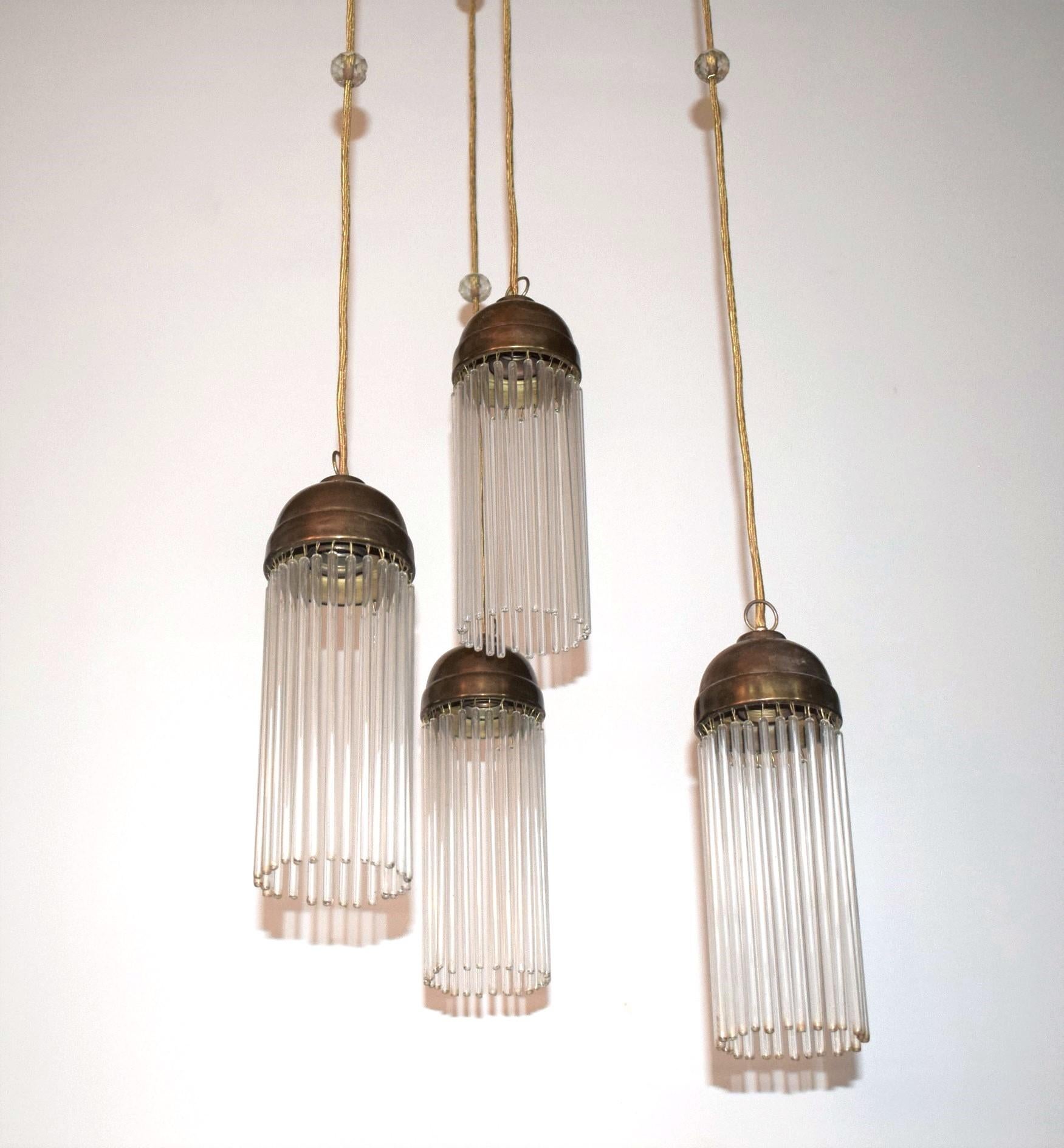 Art Nouveau ceiling lamp.
The design is attributed to Josef Hoffmann.
This lamp is an original (and not a reissue).
The cable and sockets (4 x E27) have been replaced.