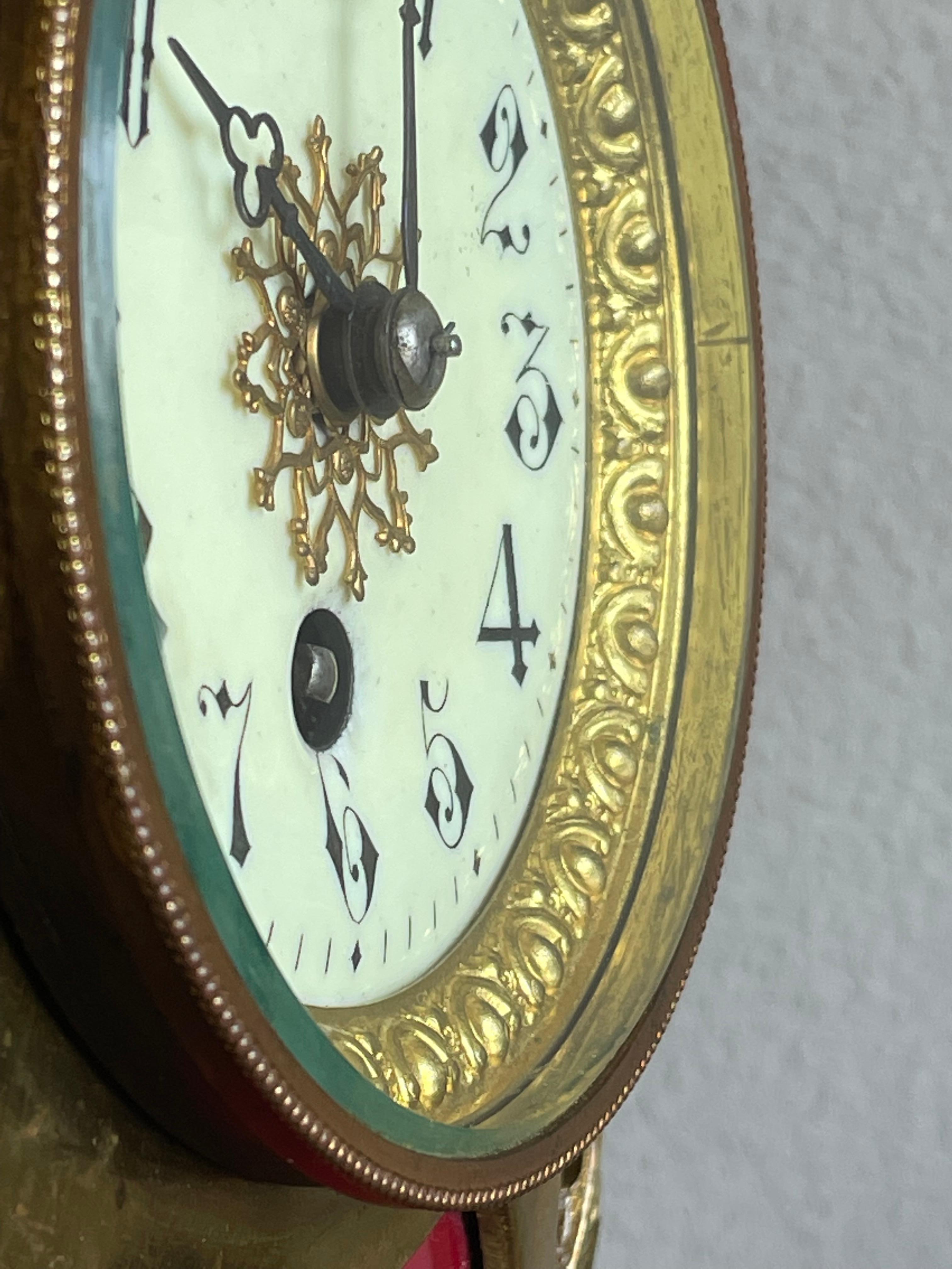 Beveled Antique Art Nouveau Ceramic Table or Mantel Clock with Bronze Flower Sculptures For Sale