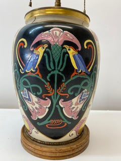 Antique Art Nouveau Ceramic Vase Table Lamp Conversion for Restoration