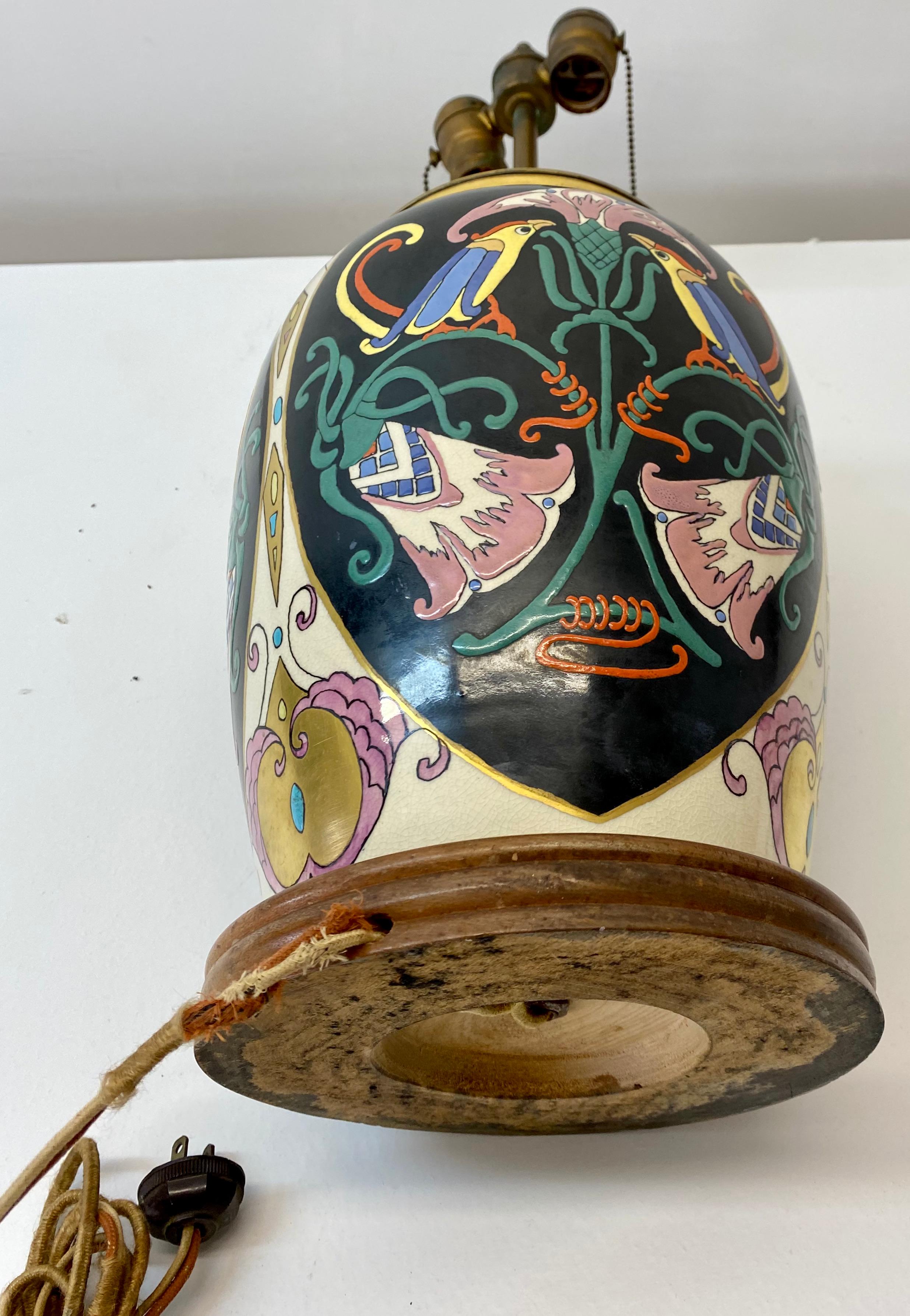 Hand-Crafted Antique Art Nouveau Ceramic Vase Table Lamp Conversion for Restoration For Sale