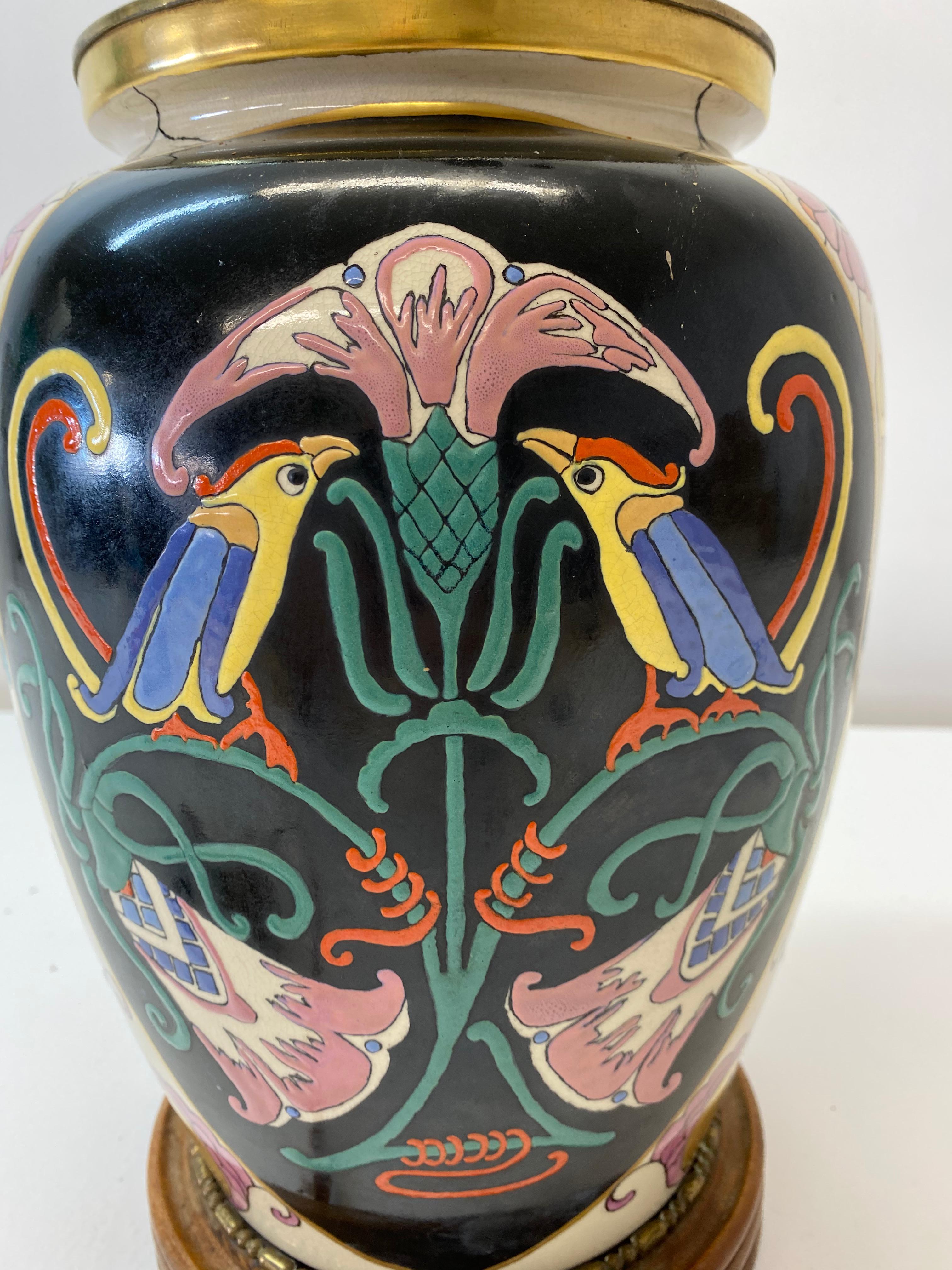 Antique Art Nouveau Ceramic Vase Table Lamp Conversion for Restoration In Fair Condition For Sale In San Francisco, CA
