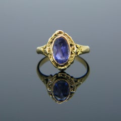 Antique Art Nouveau Ceylon Cushion 2.57 Carat Sapphire Yellow Gold Ring