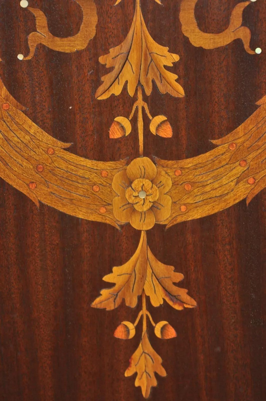 Antique Art Nouveau Cherry Wood Rocking Chair Rocker With Wreath Marquetry Inlay For Sale 6