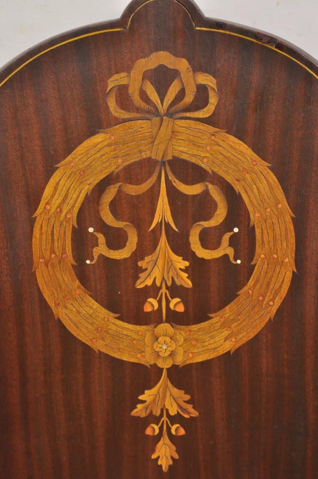 Antique Art Nouveau Cherry Wood Rocking Chair Rocker With Wreath Marquetry Inlay In Good Condition For Sale In Philadelphia, PA