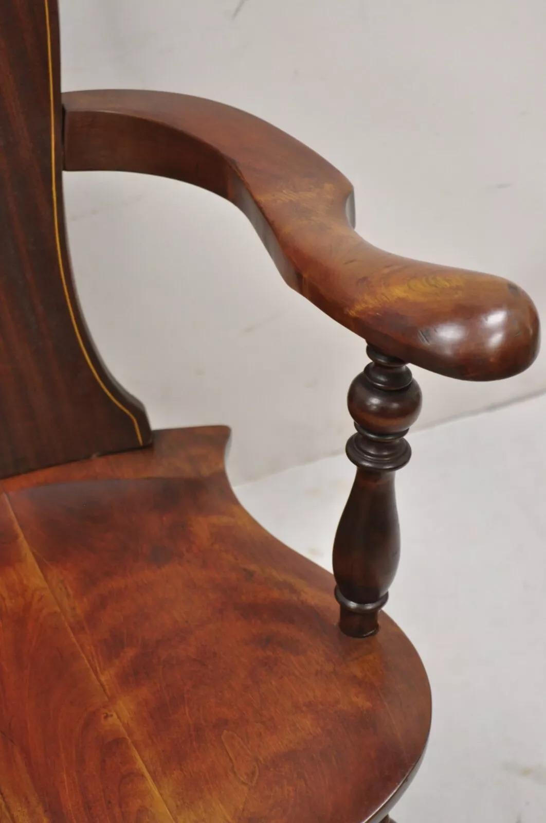 Antique Art Nouveau Cherry Wood Rocking Chair Rocker With Wreath Marquetry Inlay For Sale 1