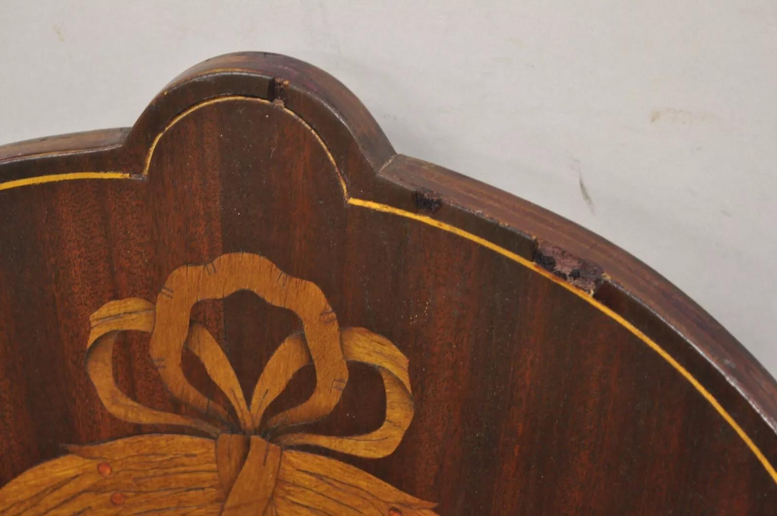 Antique Art Nouveau Cherry Wood Rocking Chair Rocker With Wreath Marquetry Inlay For Sale 2