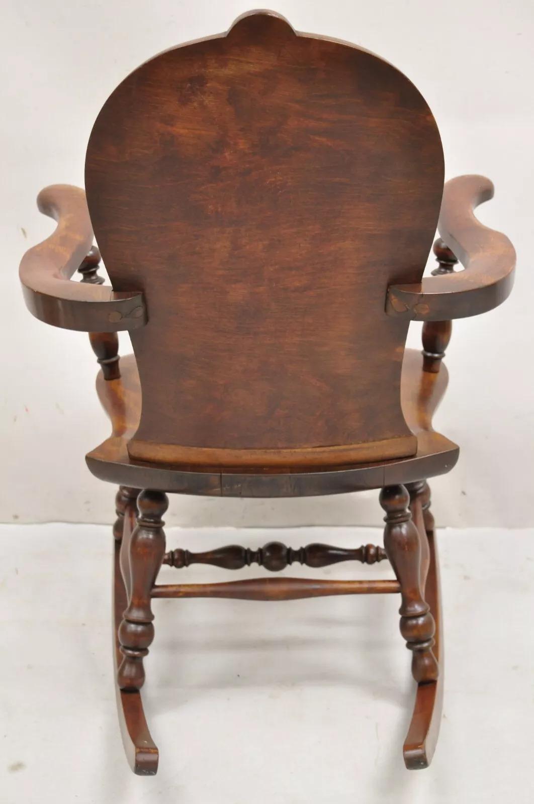 Antique Art Nouveau Cherry Wood Rocking Chair Rocker With Wreath Marquetry Inlay For Sale 4
