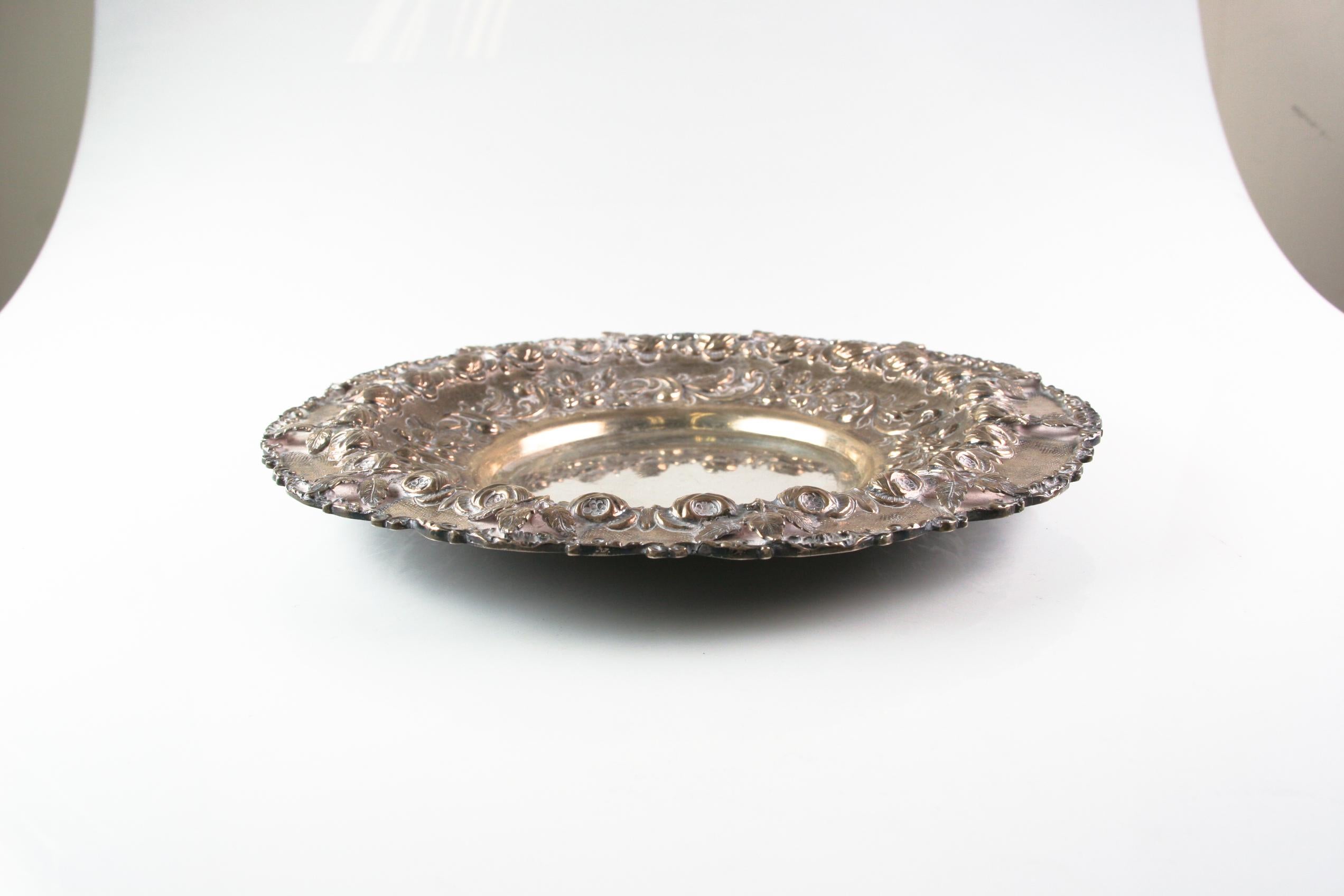 Antique Art Nouveau Cherub Repousse Silver Water Pitcher and Platter For Sale 2