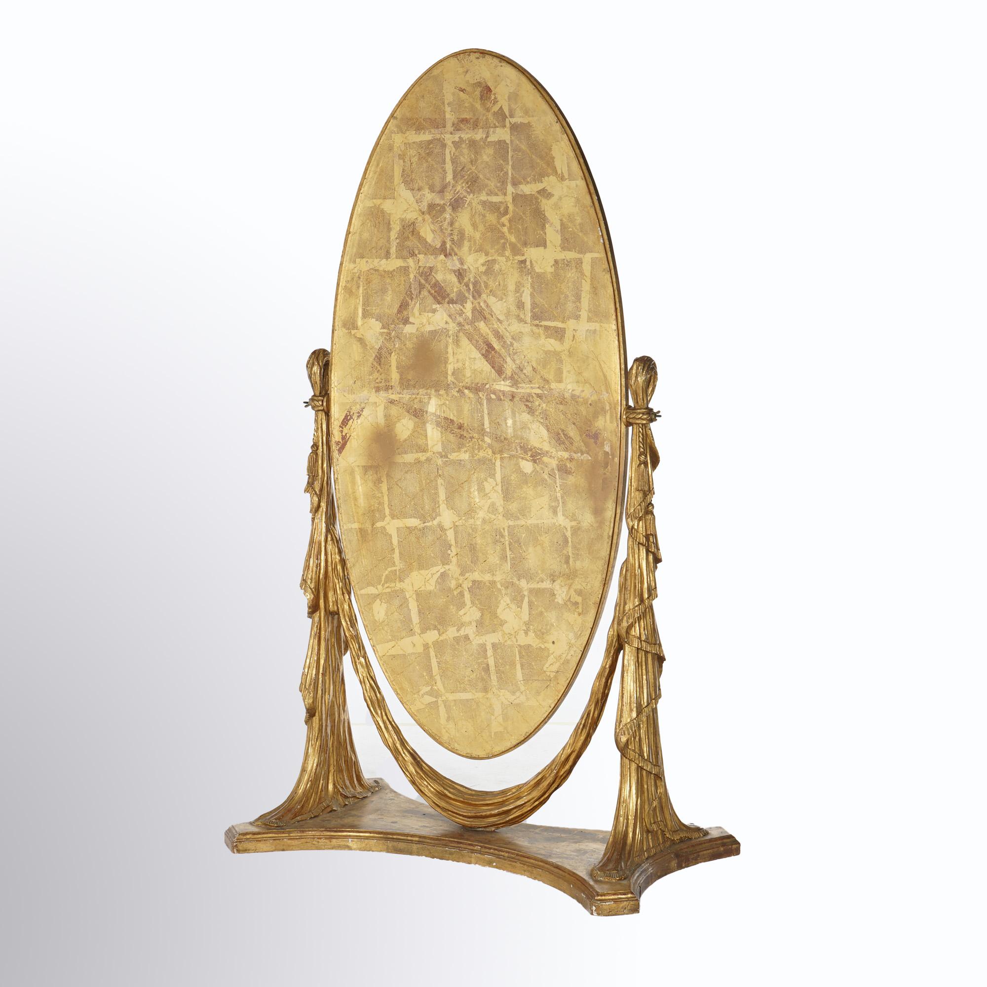 Antique Art Nouveau Chevelle Carved Gold Giltwood Drapery Pier Mirror 20thC 5