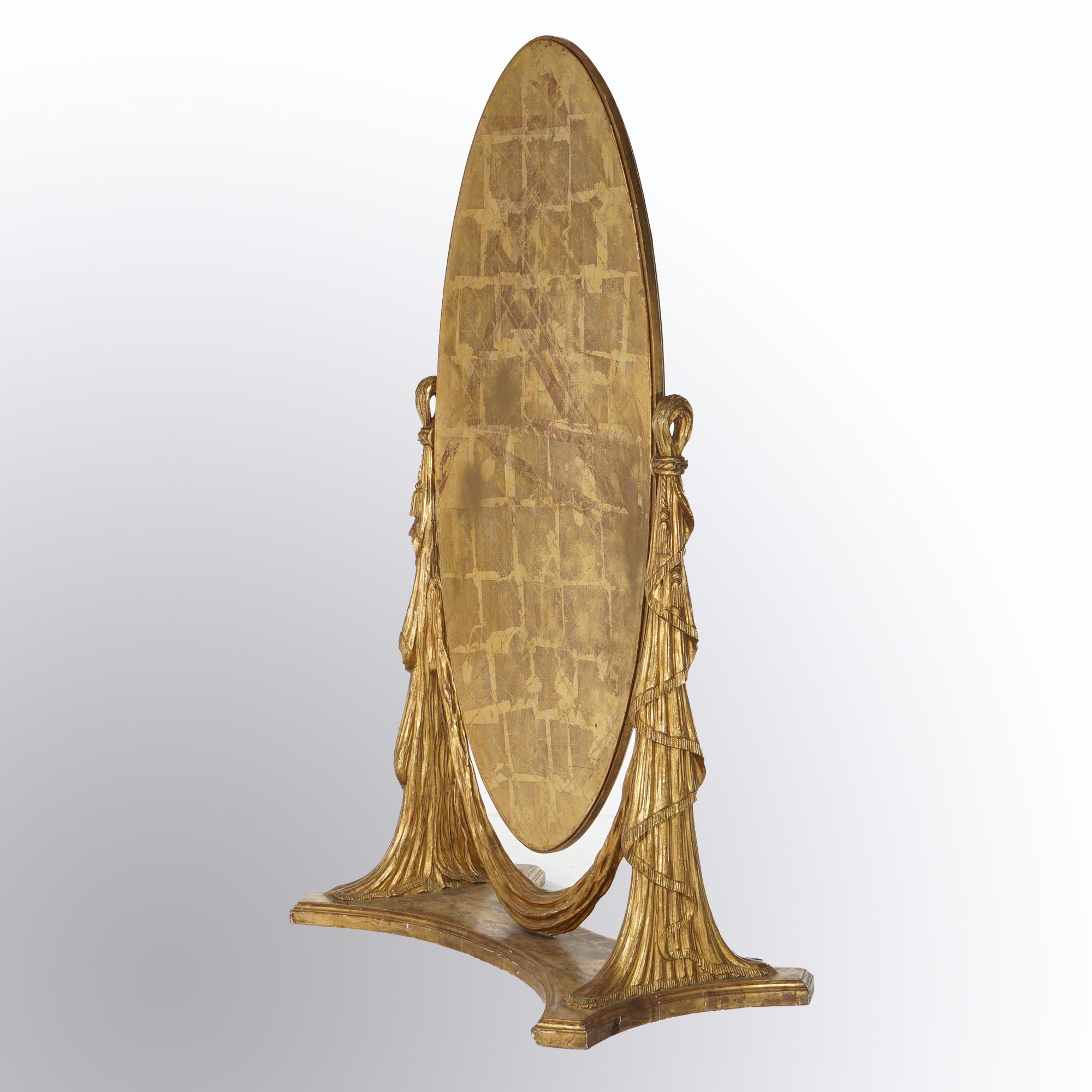 Antique Art Nouveau Chevelle Carved Gold Giltwood Drapery Pier Mirror 20thC 6