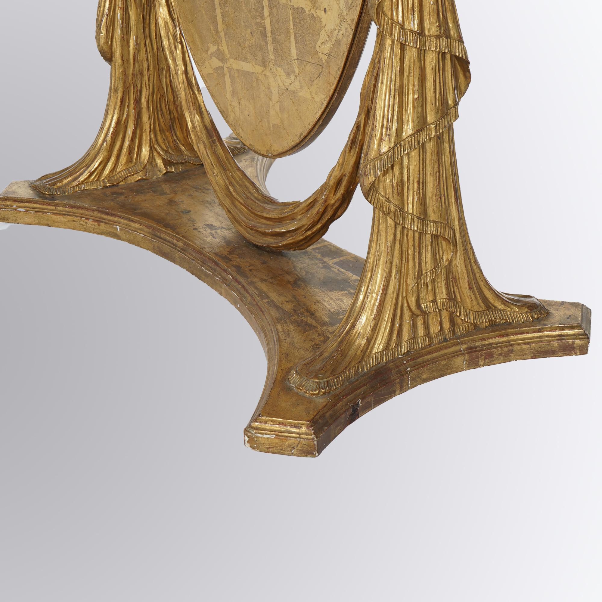 Antique Art Nouveau Chevelle Carved Gold Giltwood Drapery Pier Mirror 20thC 7