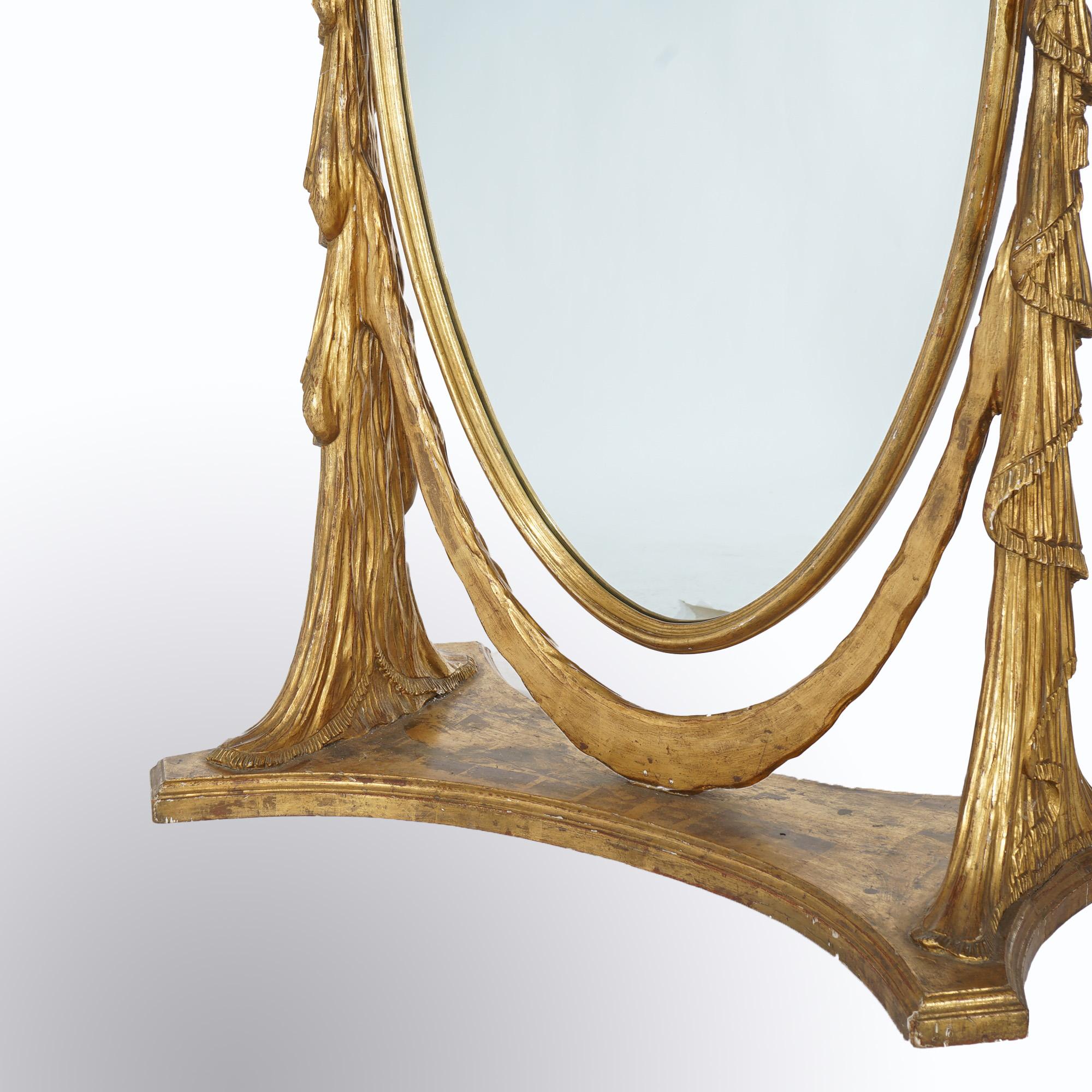 Antique Art Nouveau Chevelle Carved Gold Giltwood Drapery Pier Mirror 20thC In Good Condition In Big Flats, NY