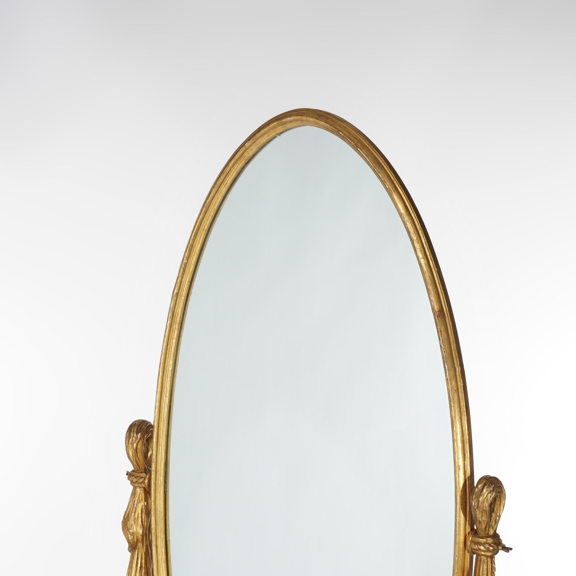 Antique Art Nouveau Chevelle Carved Gold Giltwood Drapery Pier Mirror 20thC 1