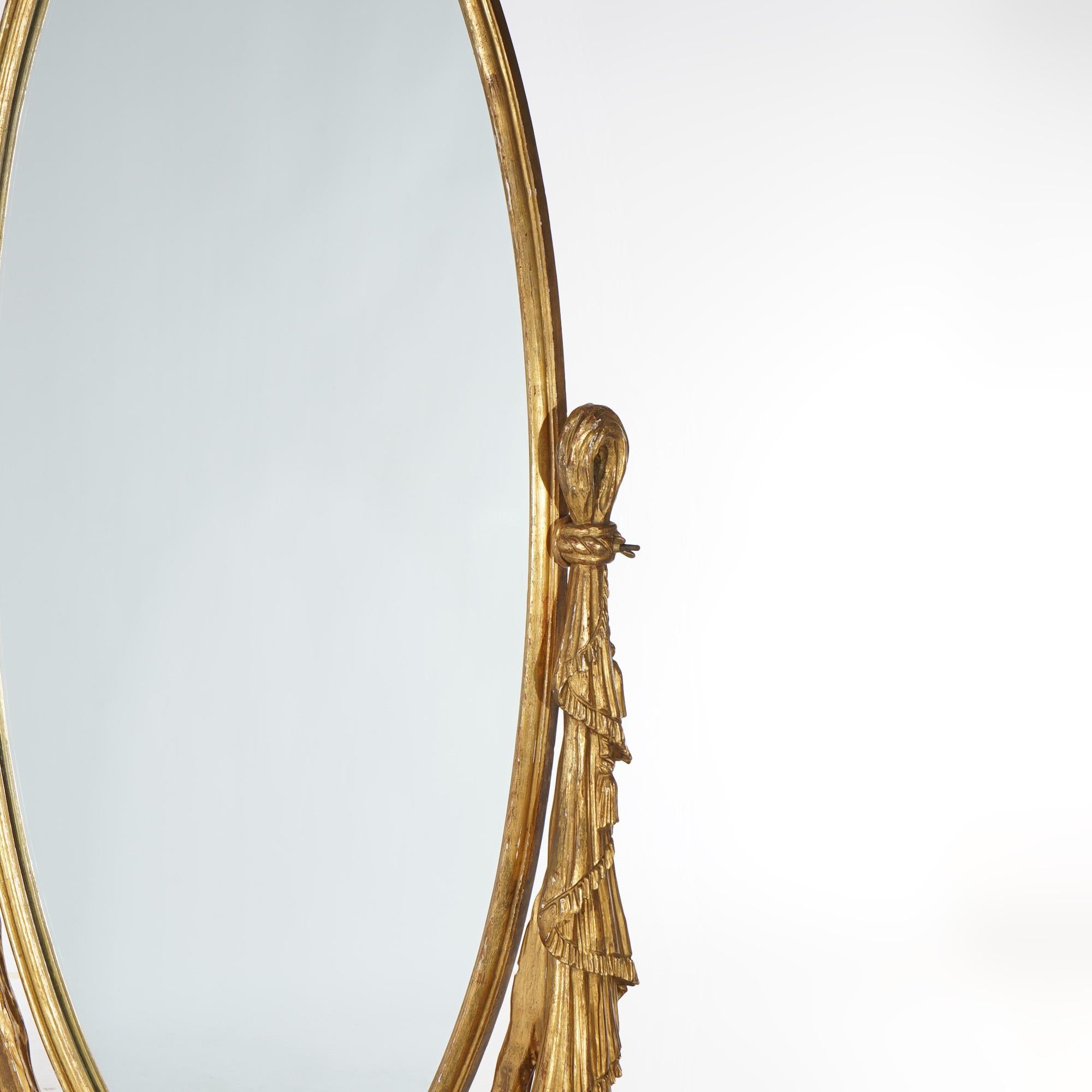 Antique Art Nouveau Chevelle Carved Gold Giltwood Drapery Pier Mirror 20thC 2