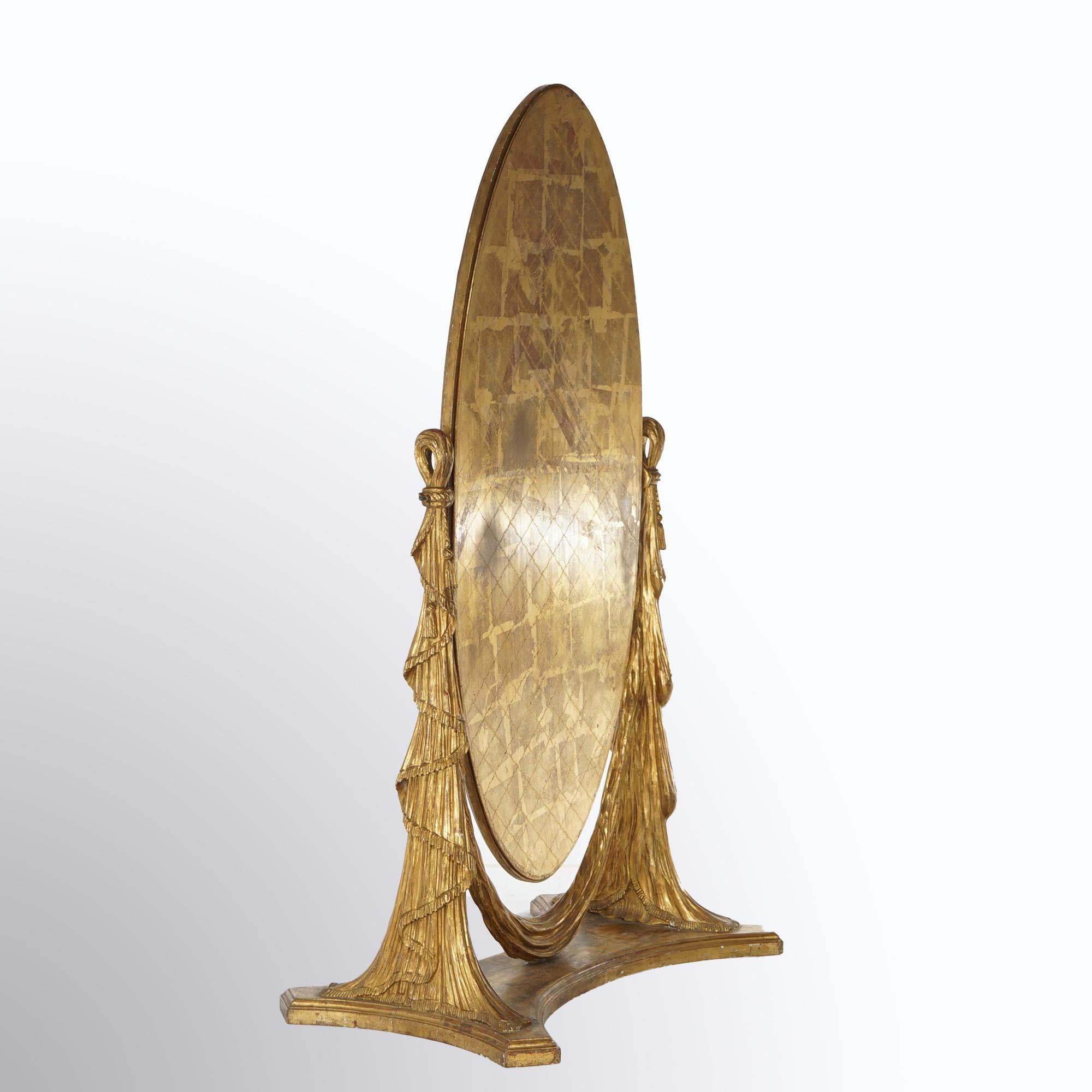 Antique Art Nouveau Chevelle Carved Gold Giltwood Drapery Pier Mirror 20thC 4