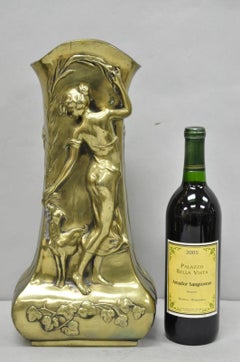 Antique Art Nouveau Chinese Gilt Bronze Nude Female Sculpture Statue 16" Vase