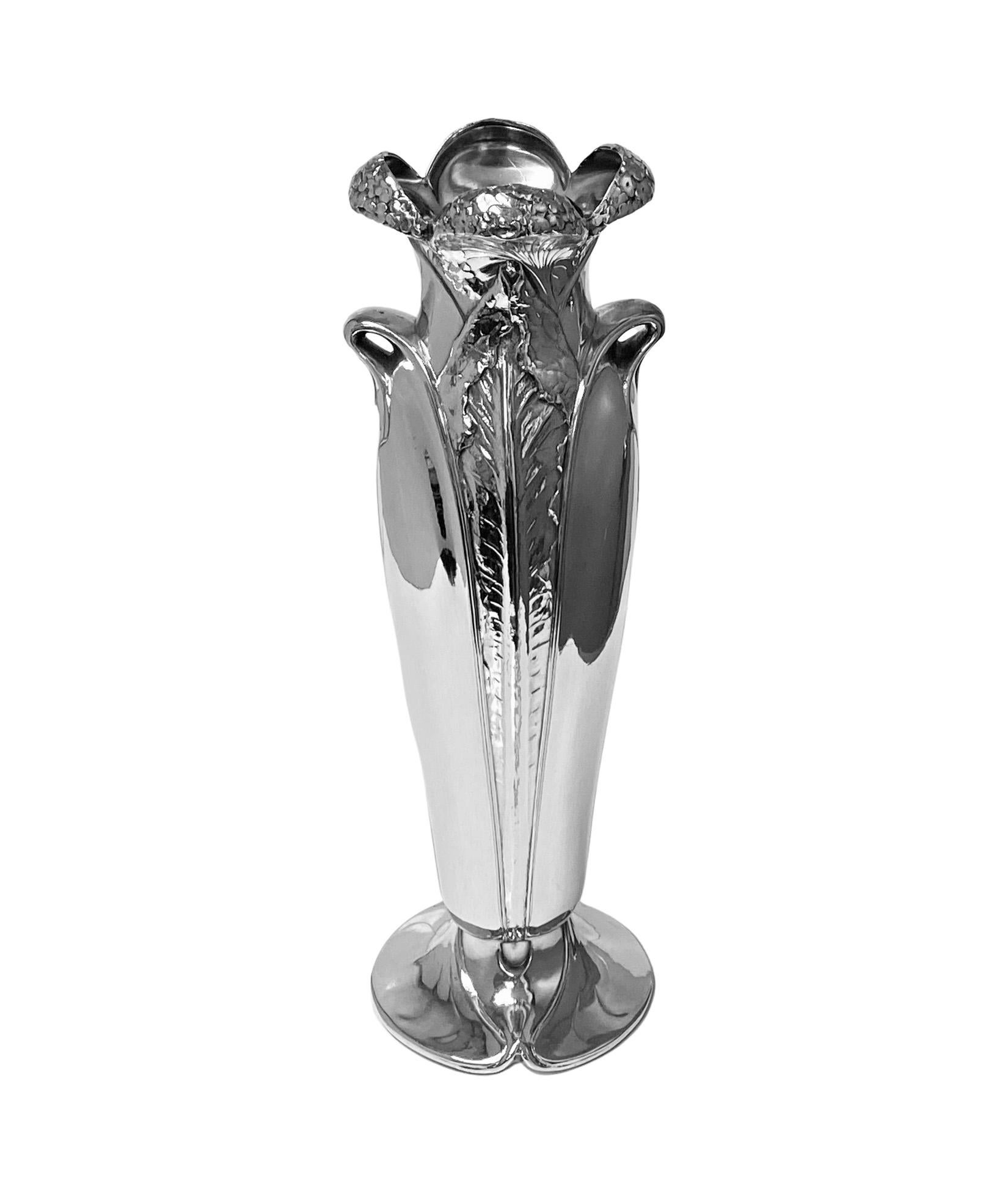 Christofle Large Antique Christofle Vase French Art Nouveau Silver Plated Rubans Flowers 