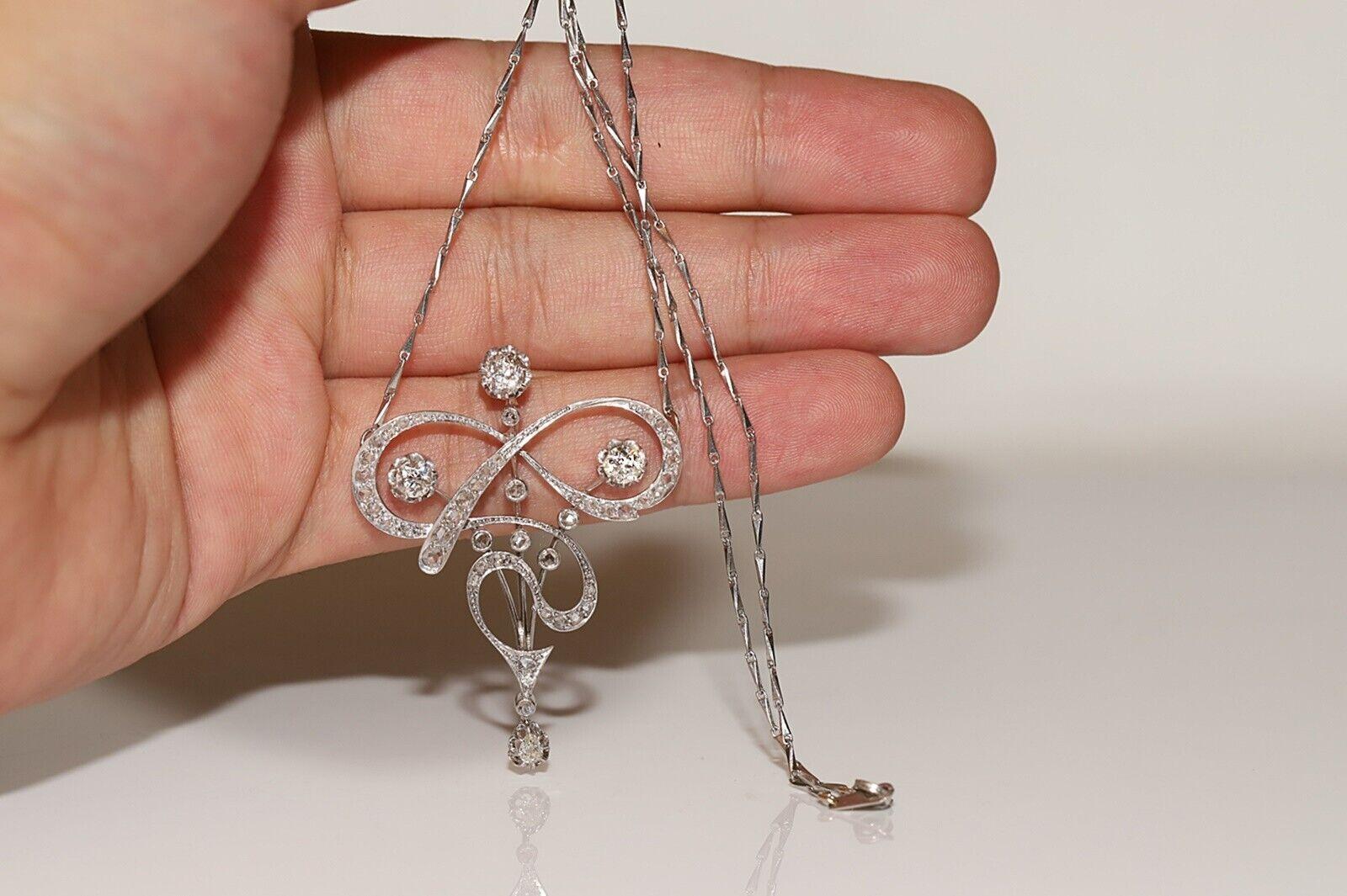 Antique Art Nouveau Circa 1910s Platinum Natural Diamond  Pendant  Necklace  For Sale 7