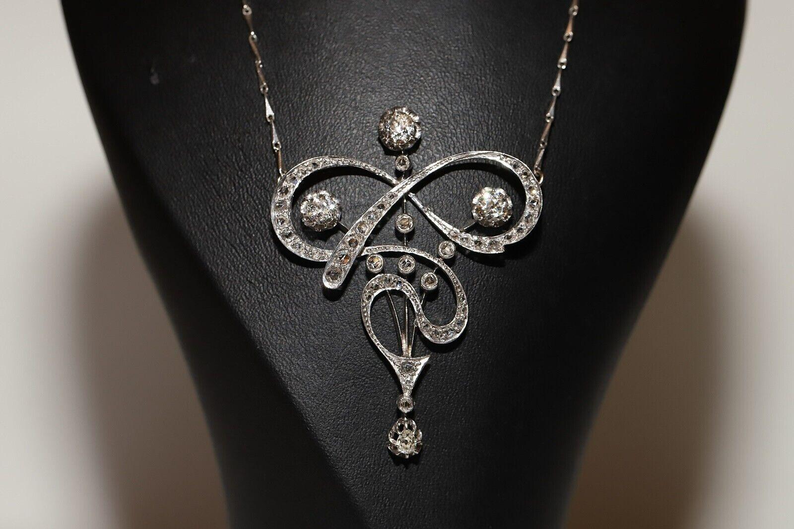 Antique Art Nouveau Circa 1910s Platinum Natural Diamond  Pendant  Necklace  In Good Condition For Sale In Fatih/İstanbul, 34