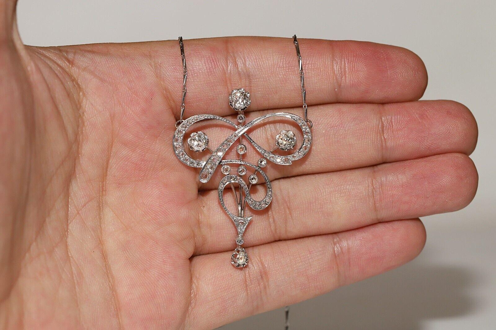 Antique Art Nouveau Circa 1910s Platinum Natural Diamond  Pendant  Necklace  For Sale 2