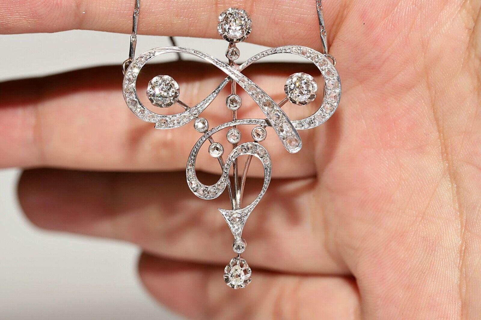 Antique Art Nouveau Circa 1910s Platinum Natural Diamond  Pendant  Necklace  For Sale 3