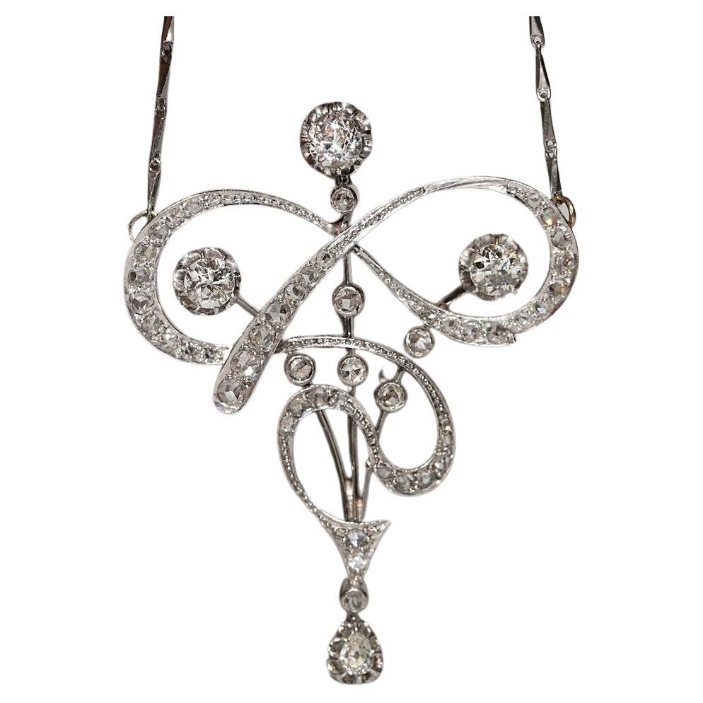 Antique Art Nouveau Circa 1910s Platinum Natural Diamond  Pendant  Necklace 