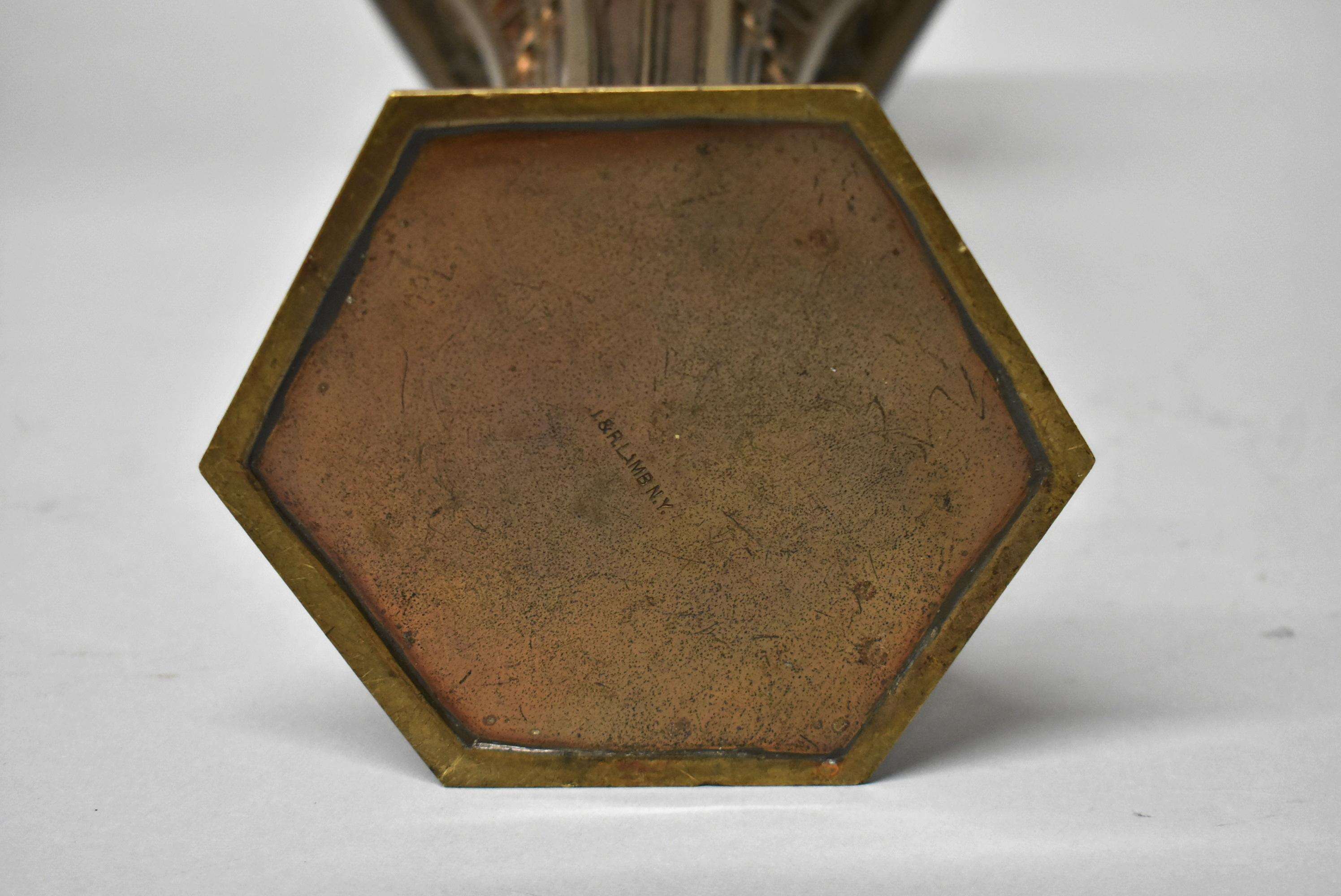 North American Antique Art Nouveau circa 1920s J.R. Lamb New York Bronze Hexagon Vase