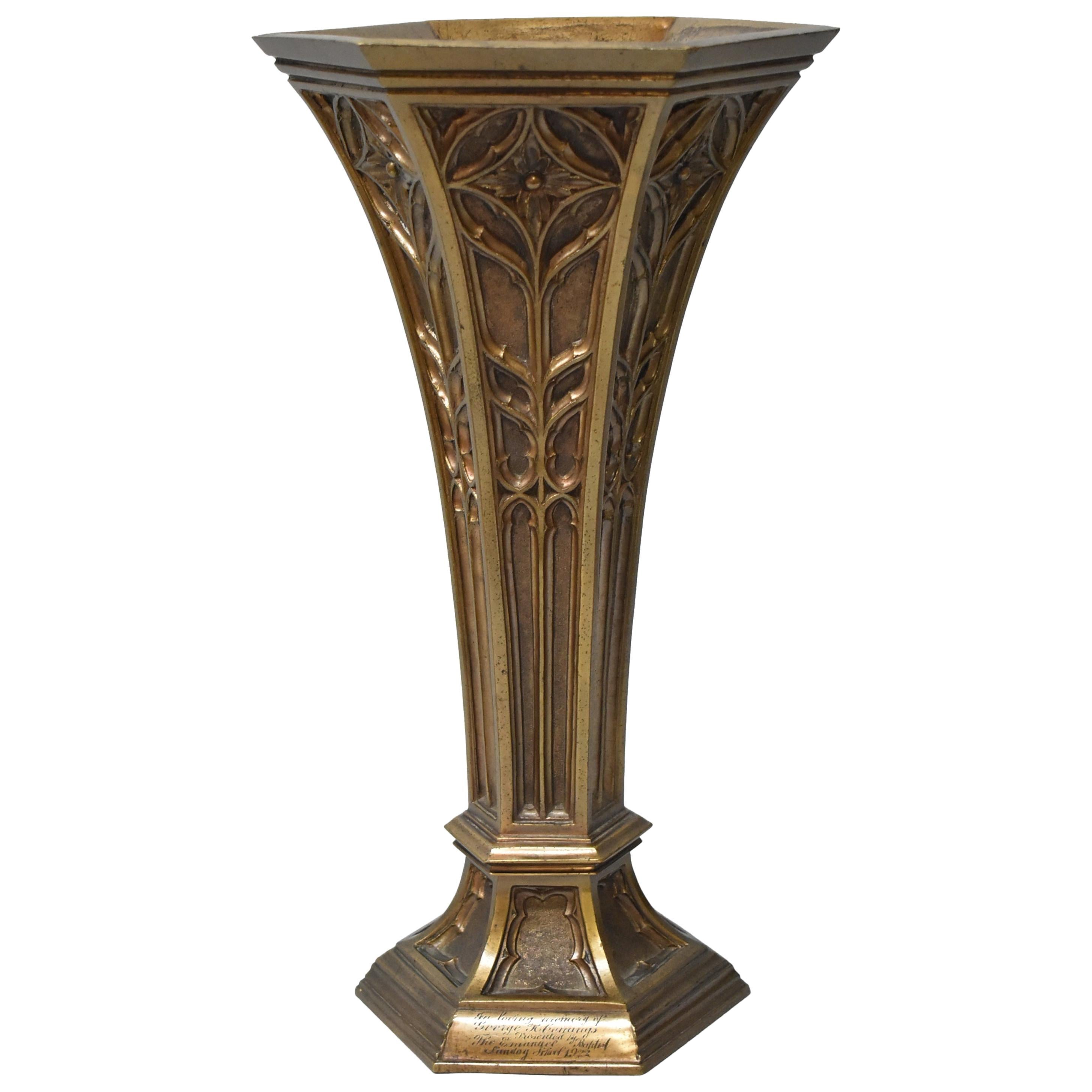 Antique Art Nouveau circa 1920s J.R. Lamb New York Bronze Hexagon Vase