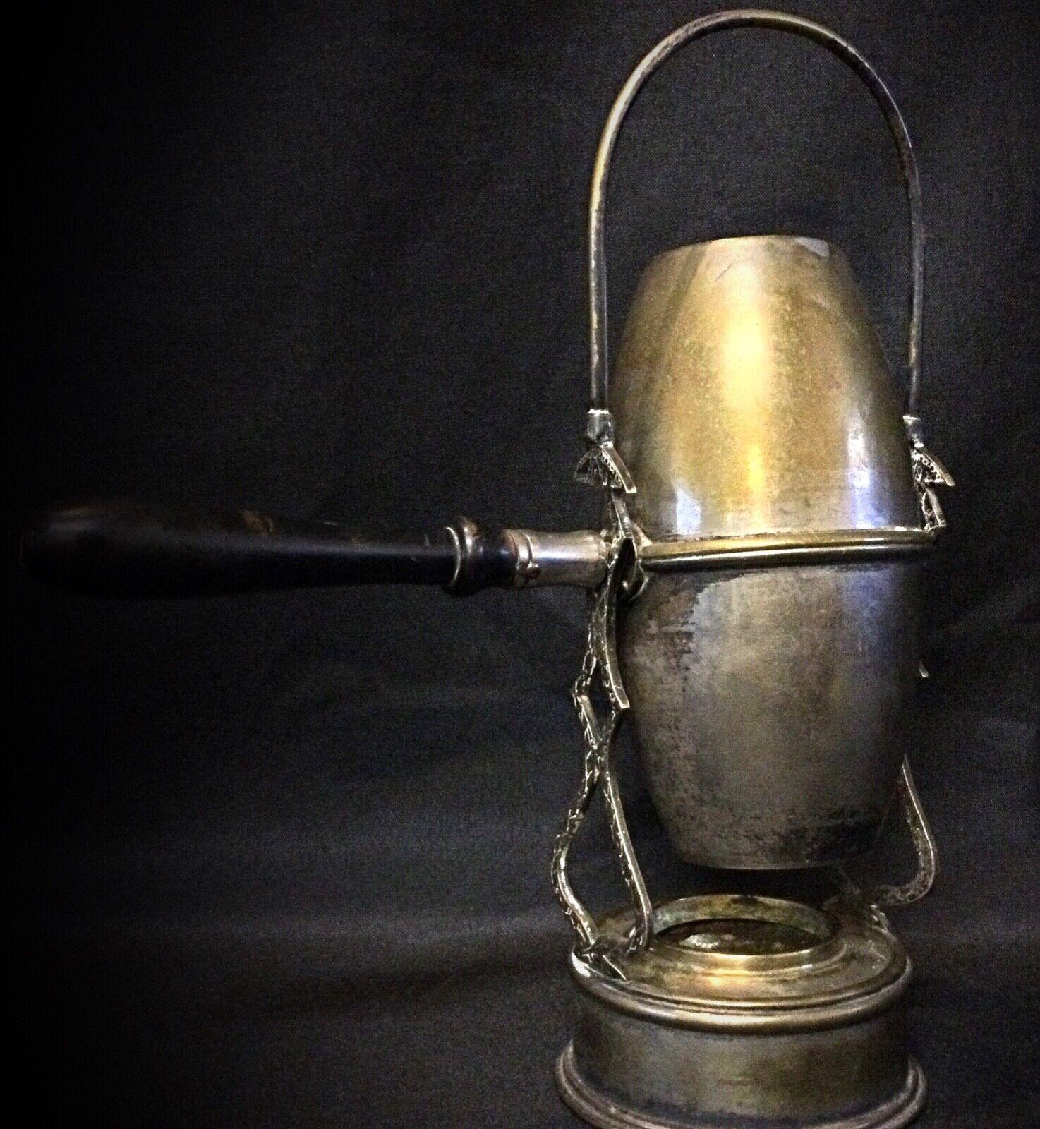 French Antique Art Nouveau Coffee Pot – Brass & Copper with Ornate Swing Arm - 2Y44 For Sale