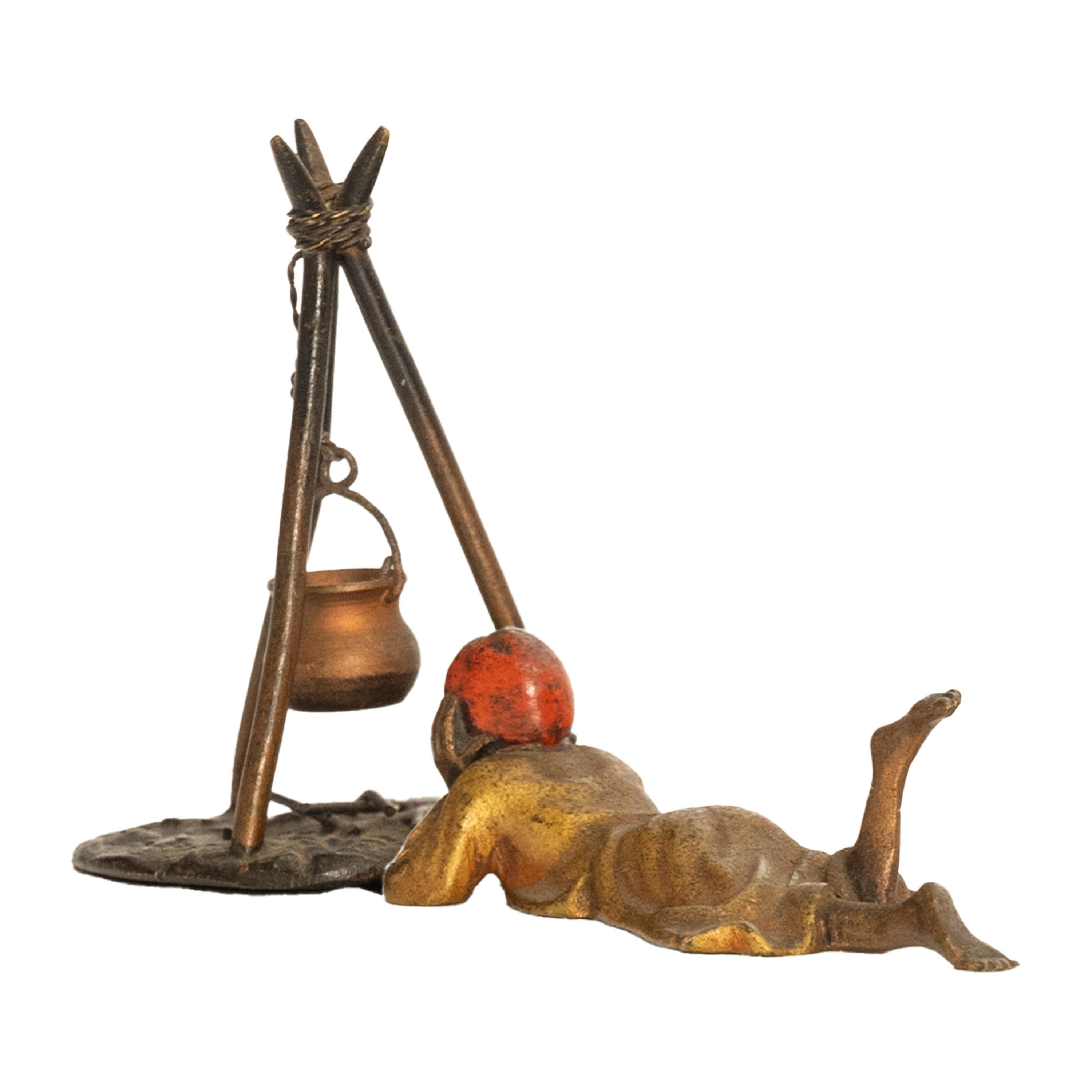 Antike, kalt bemalte, orientalische Jugendstil-Bronzefigur Bergmann, Österreich 1910 im Zustand „Gut“ im Angebot in Portland, OR