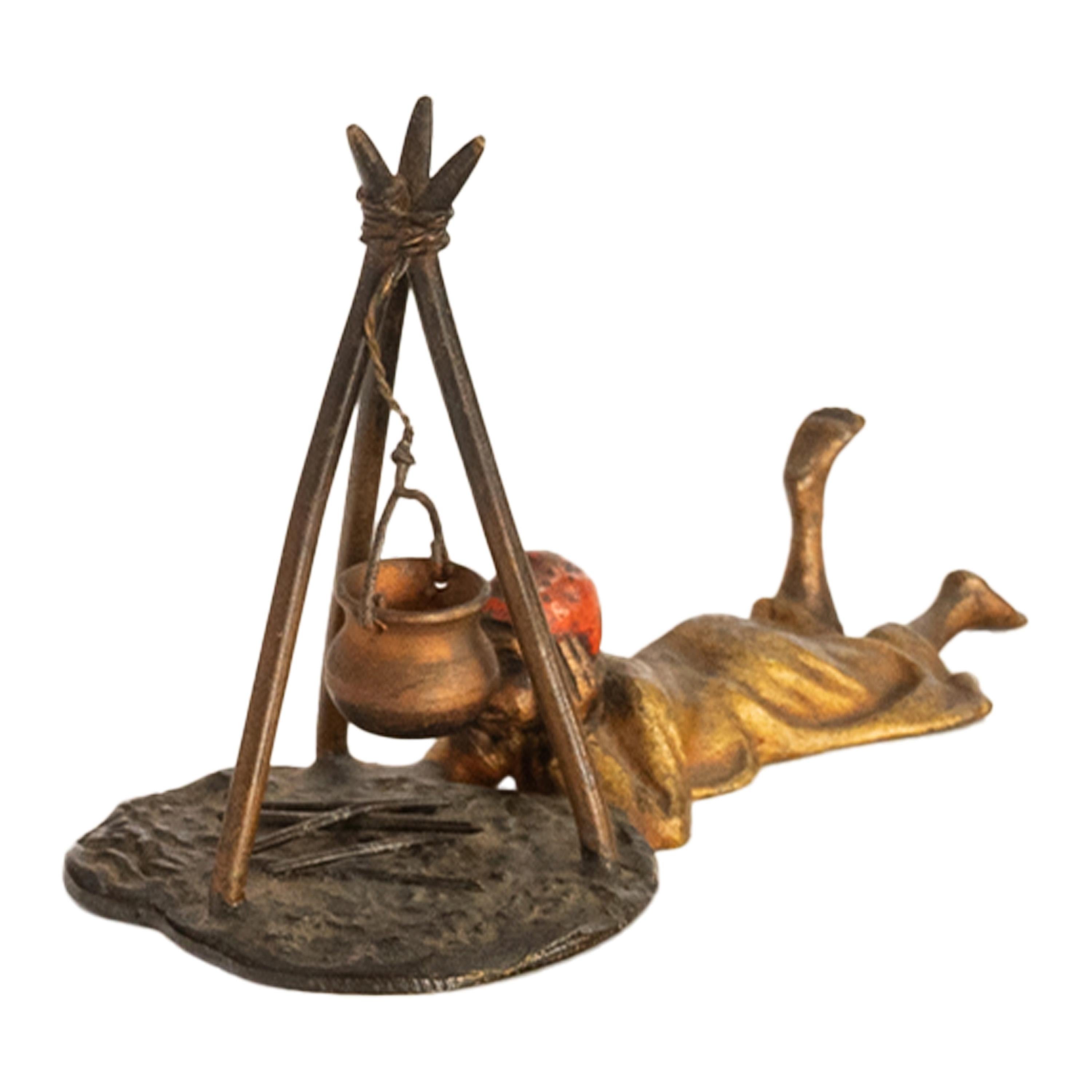 Antike, kalt bemalte, orientalische Jugendstil-Bronzefigur Bergmann, Österreich 1910 im Angebot 1