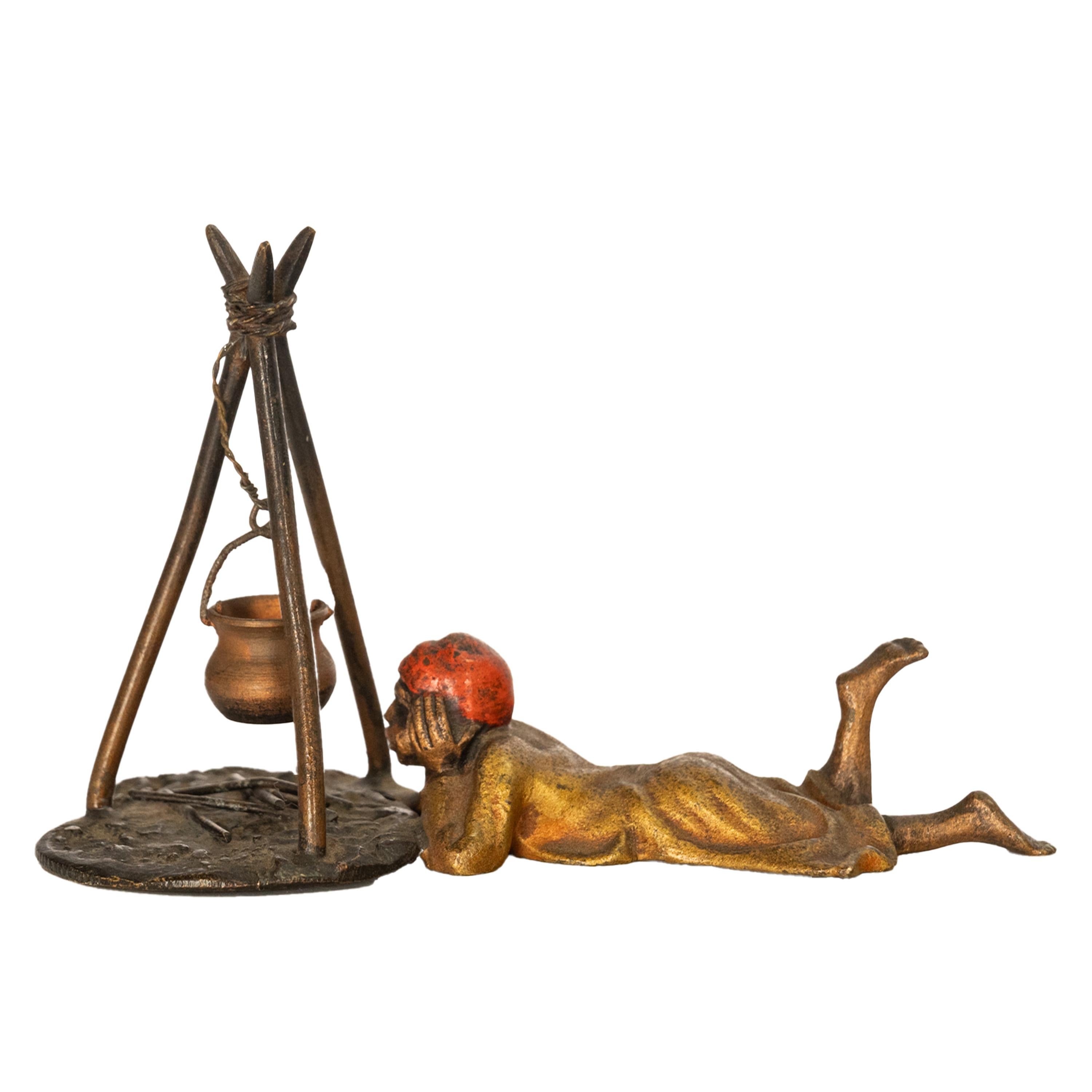Antike, kalt bemalte, orientalische Jugendstil-Bronzefigur Bergmann, Österreich 1910 im Angebot 2