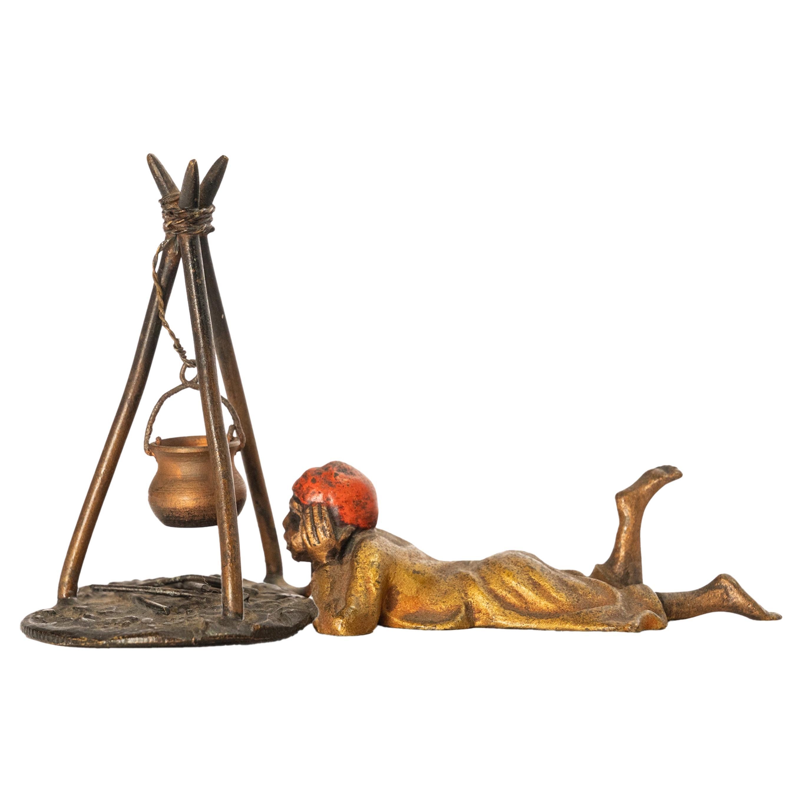 Antike, kalt bemalte, orientalische Jugendstil-Bronzefigur Bergmann, Österreich 1910 im Angebot