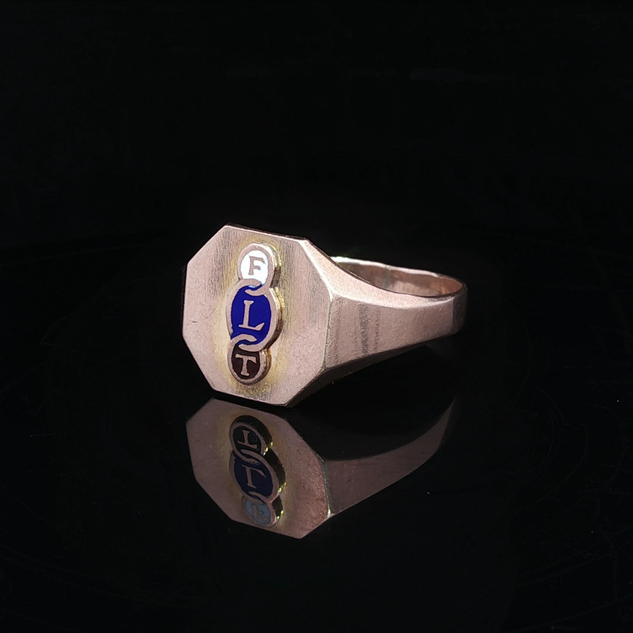 Anello da collezione in oro 10k con iniziali smaltate 