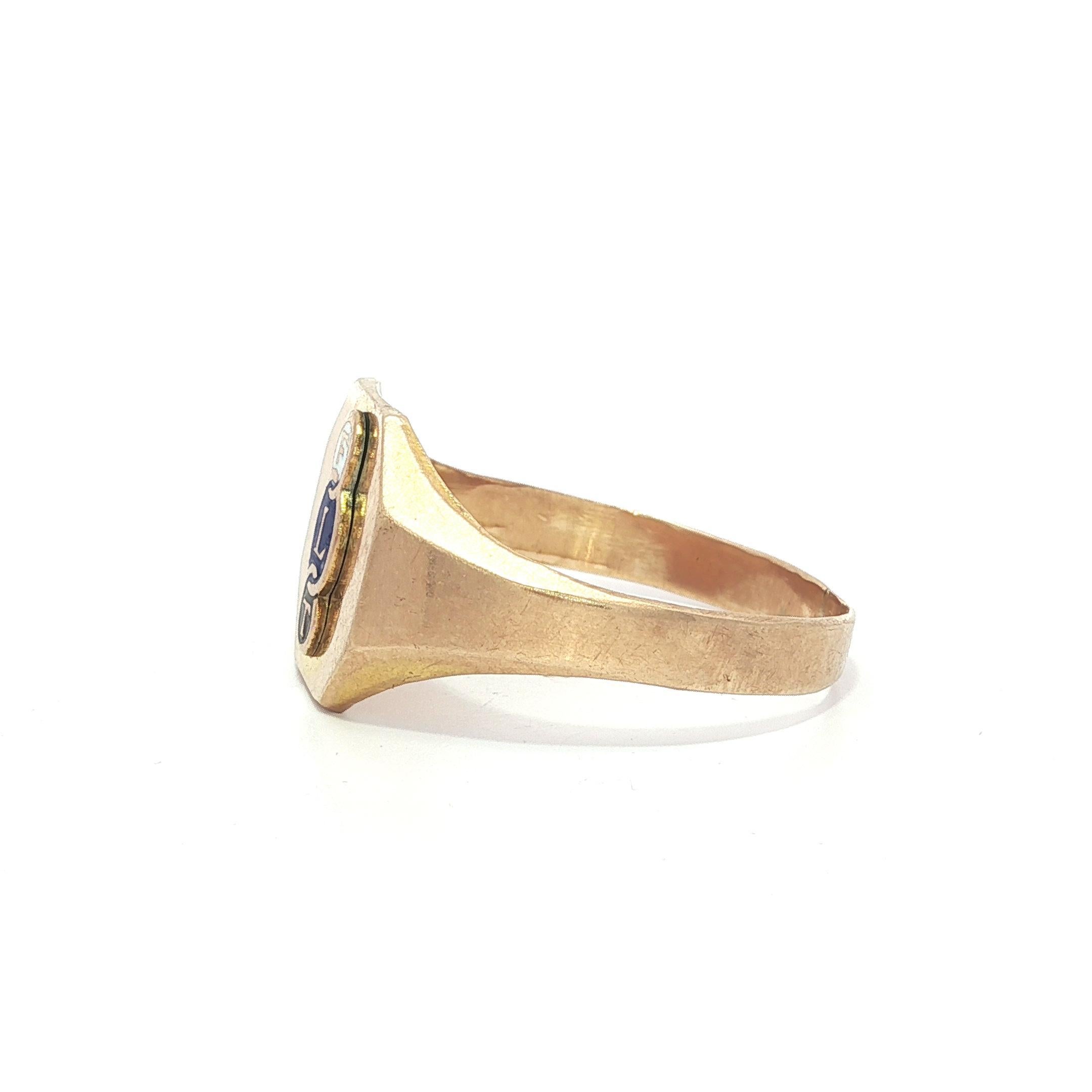 Anello da collezione in oro 10k con iniziali smaltate 