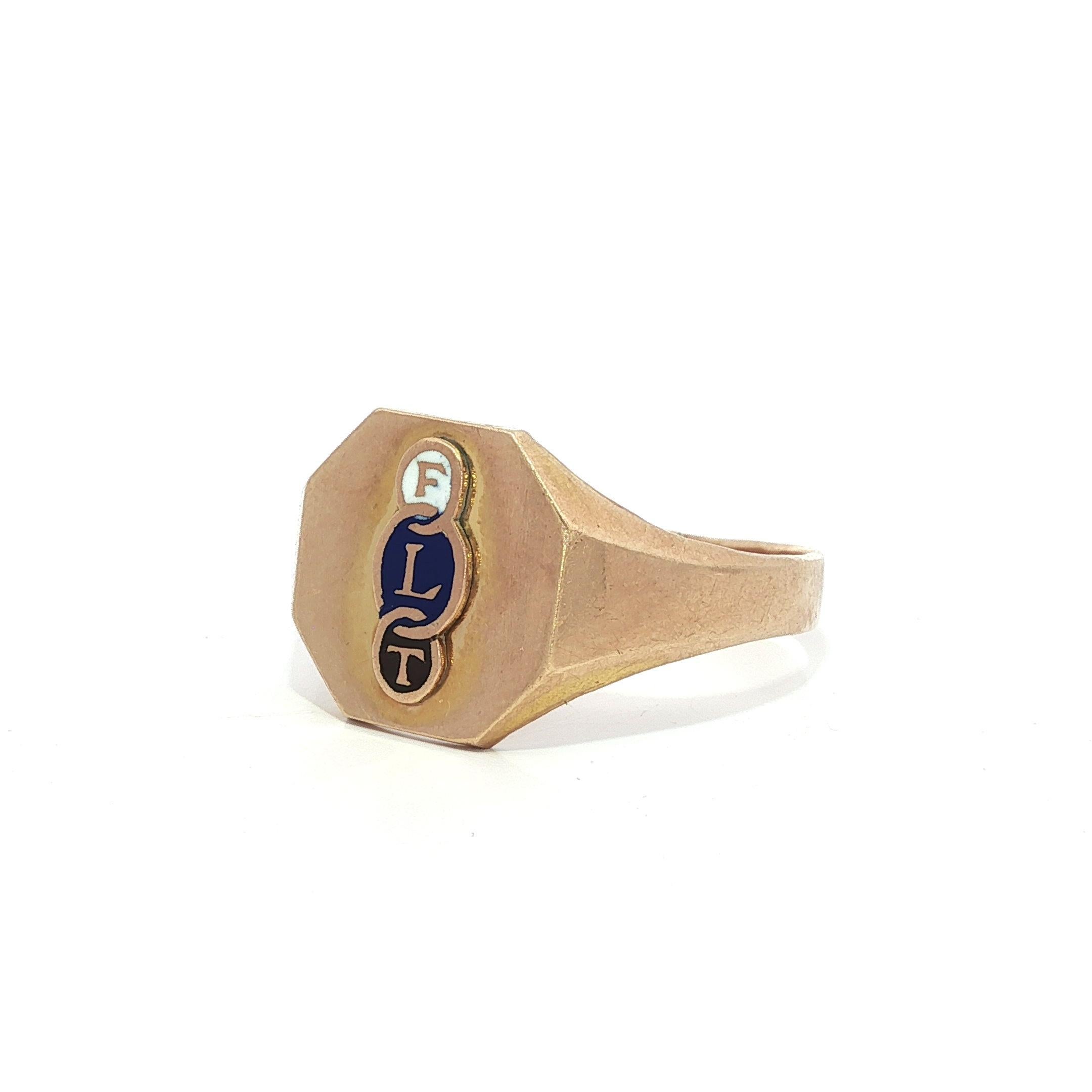 Anello da collezione in oro 10k con iniziali smaltate 
